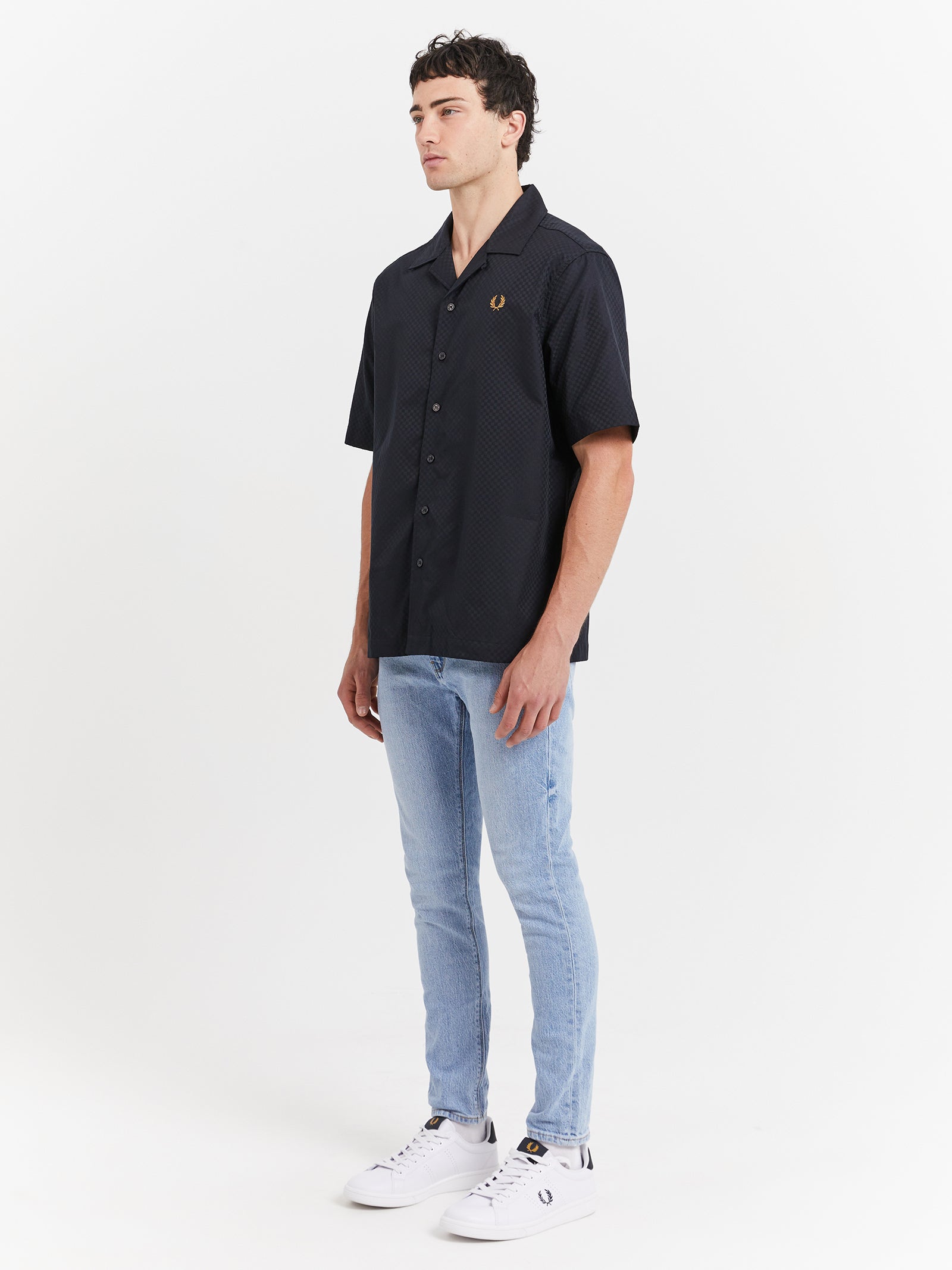 Chequerboard Revere Collar Shirt in Black