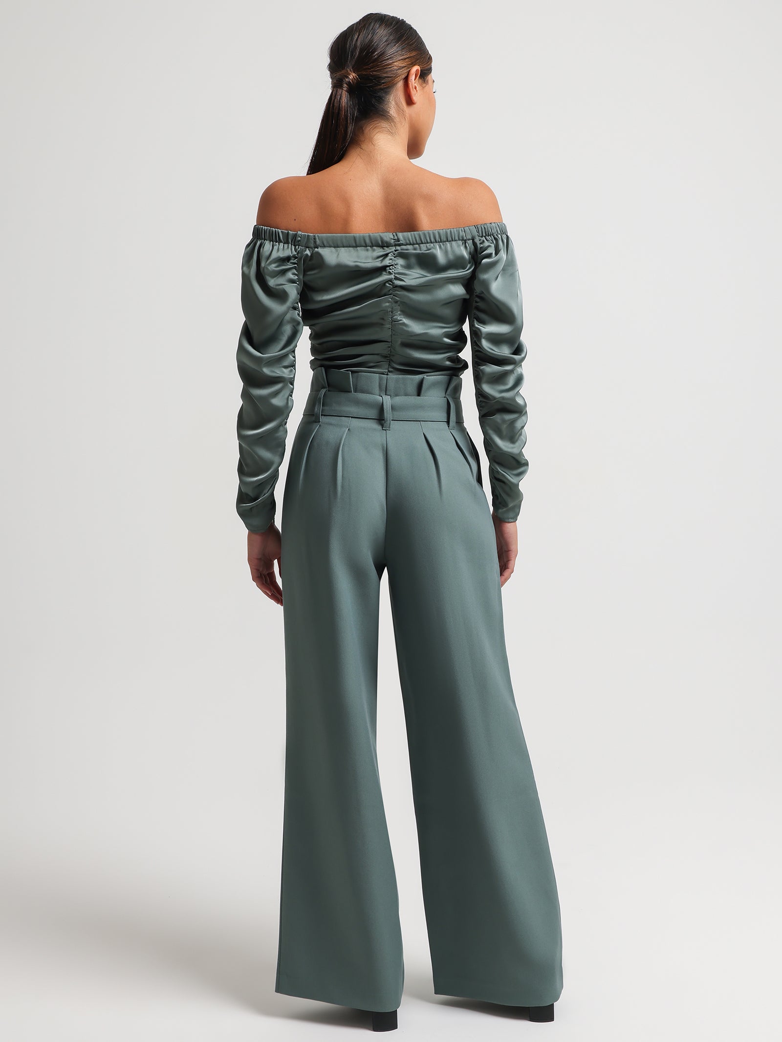 Sammy Belted Paperbag Pants in Sage