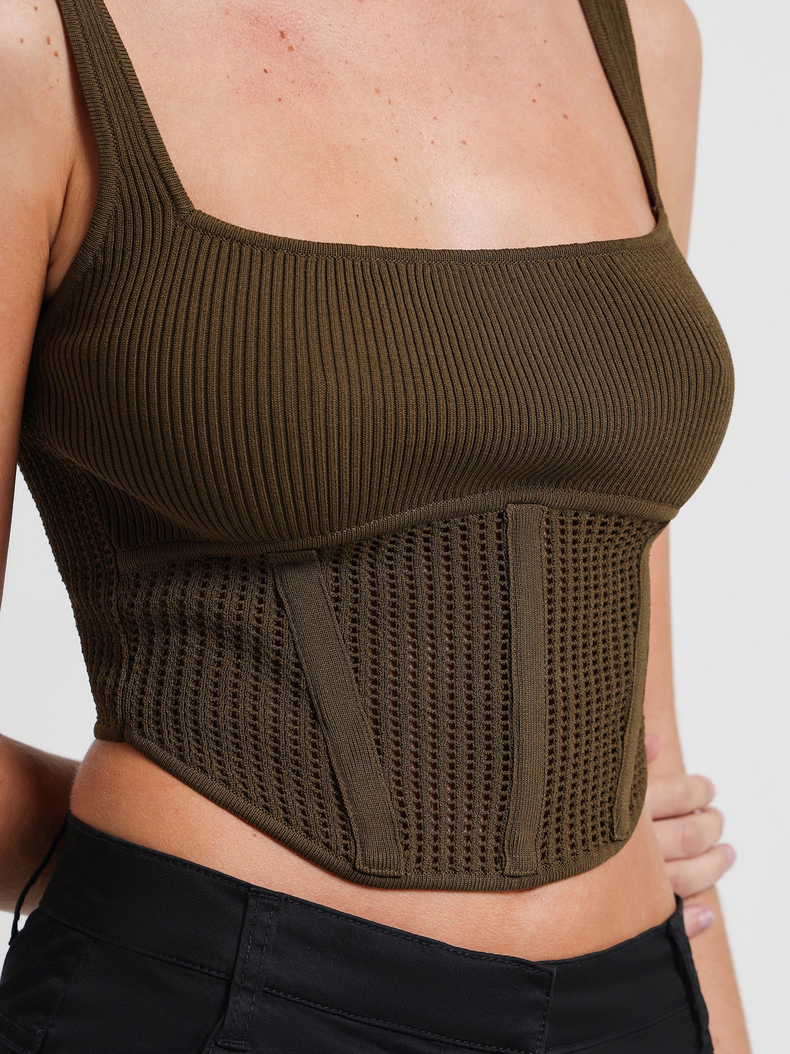 Analia Knit Corset in Army Green