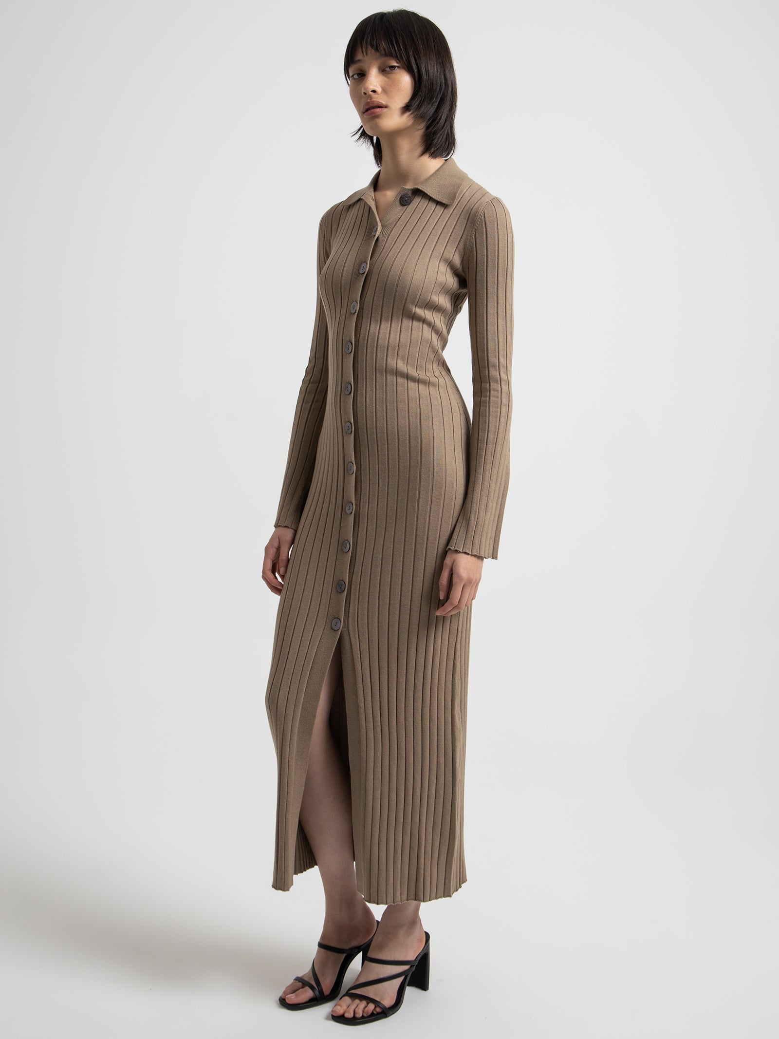 Noemi Knit Dress in Fog Brown