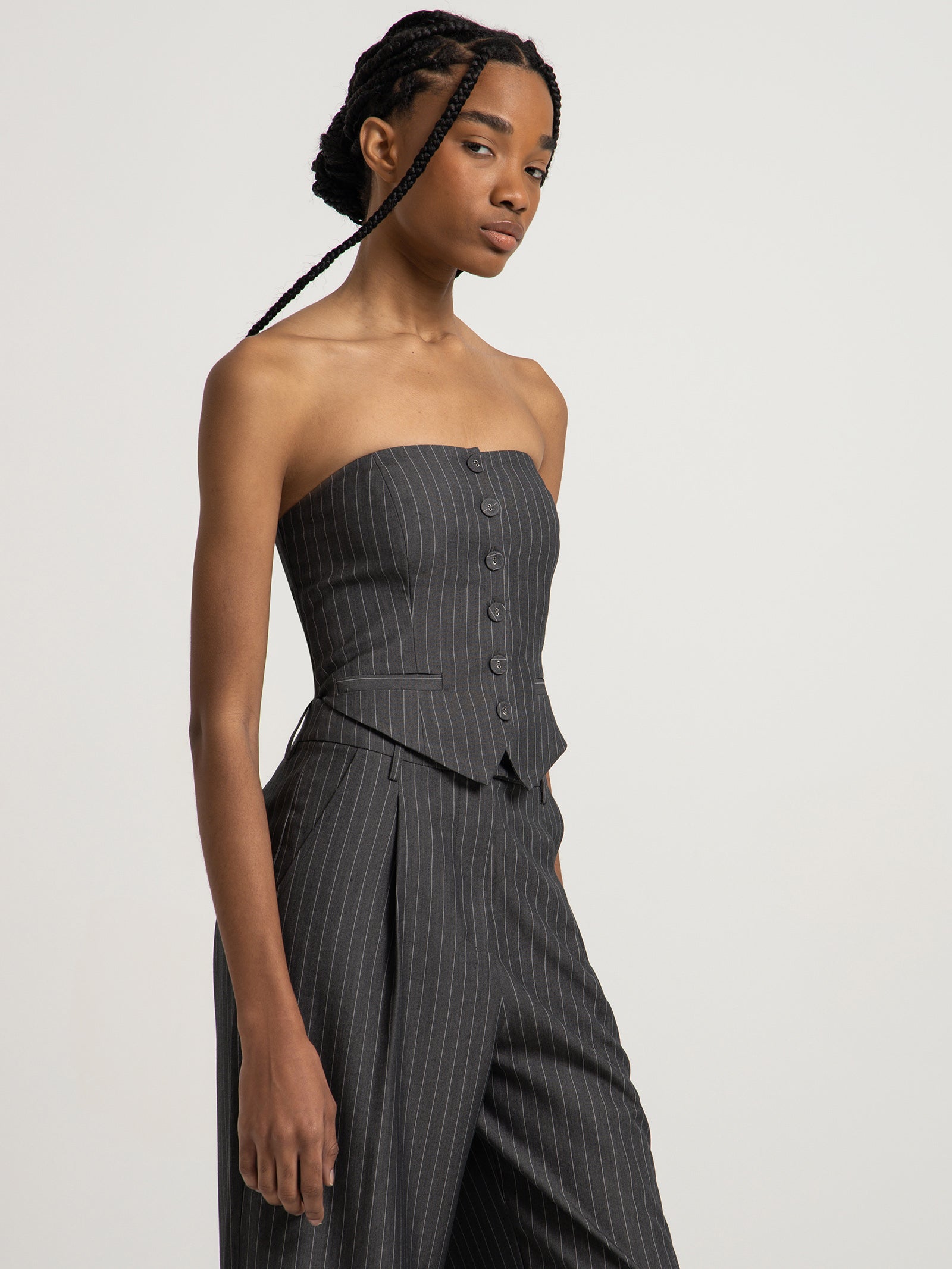 Skye Bodice in Grey Pinstripe