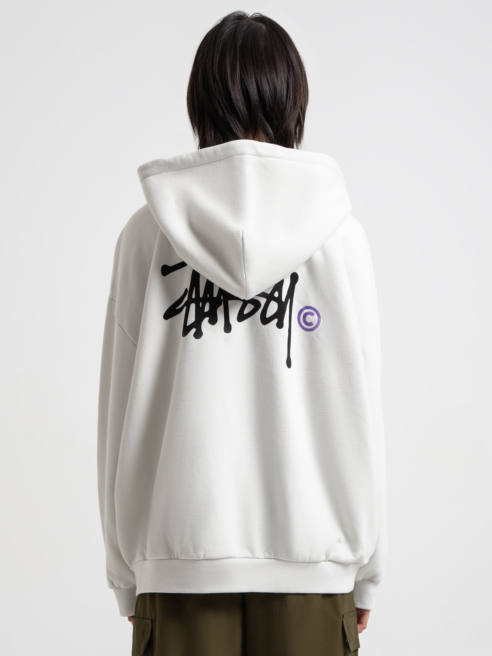 Graffiti Zip Up Hood in Washed White