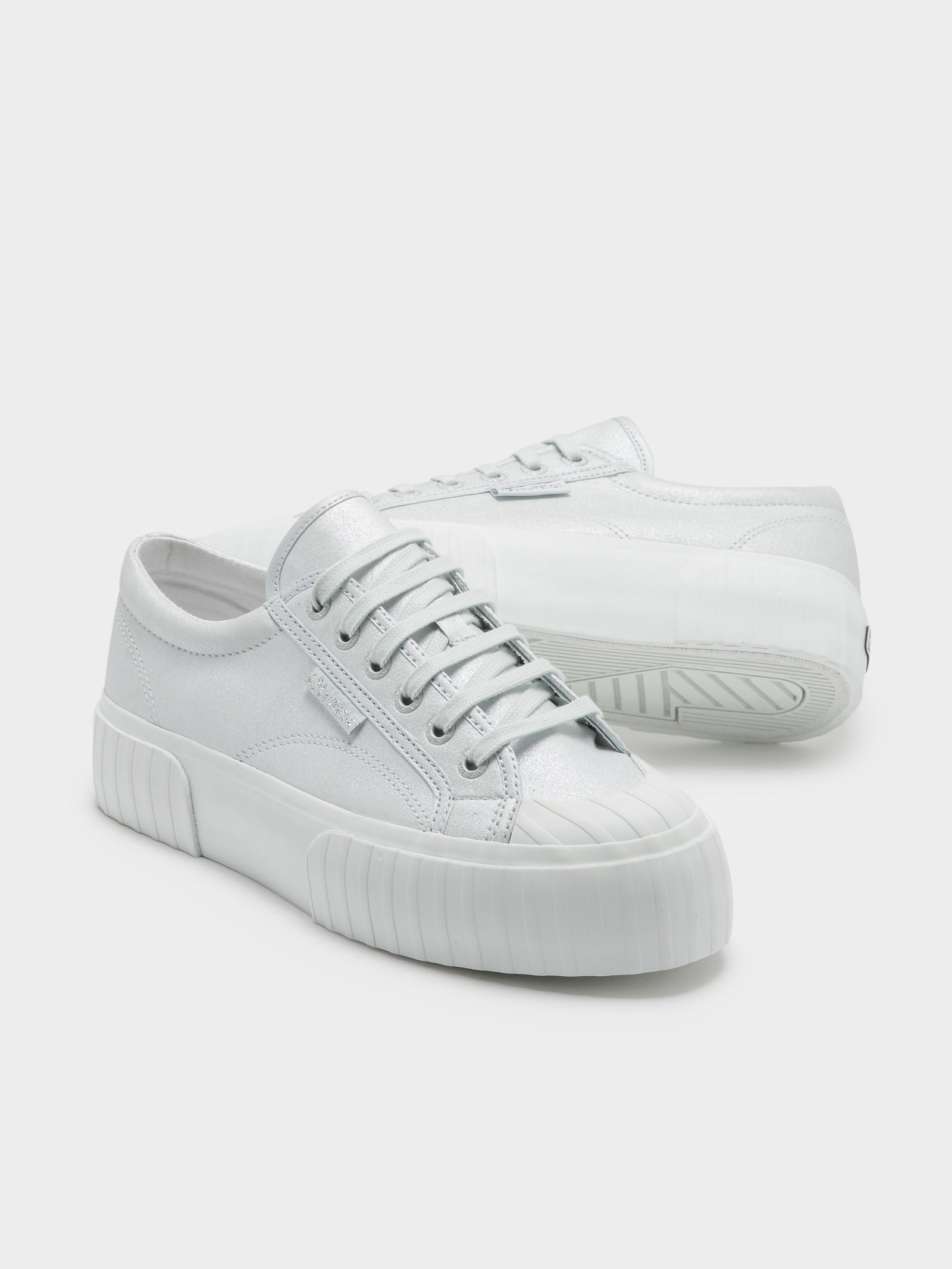 Womens 2631 Stripe Platform Sneaker in Silver & White