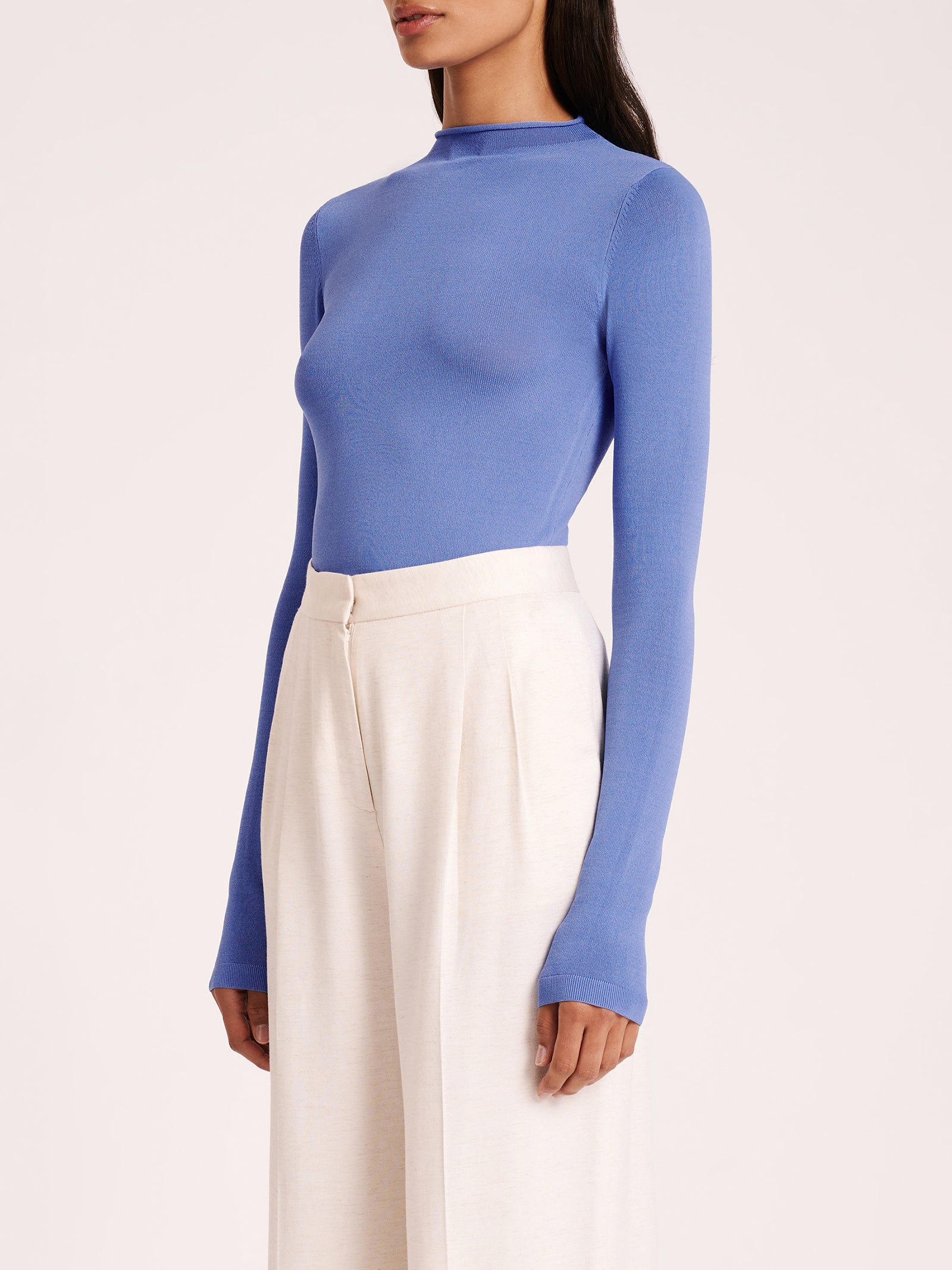 Tabi Sheer Knit Top in Cerulean