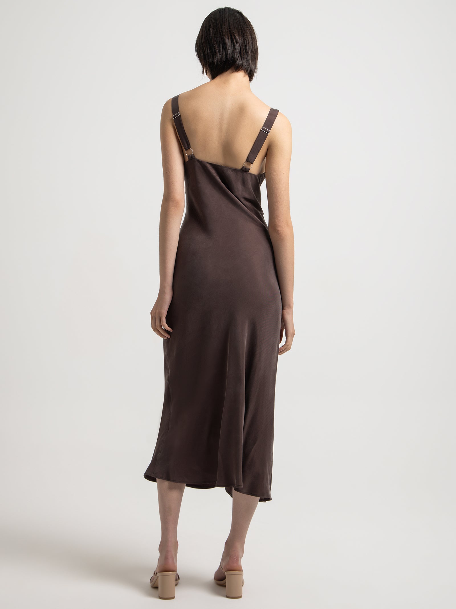 Ren Cupro Slip Dress in Cinder Brown