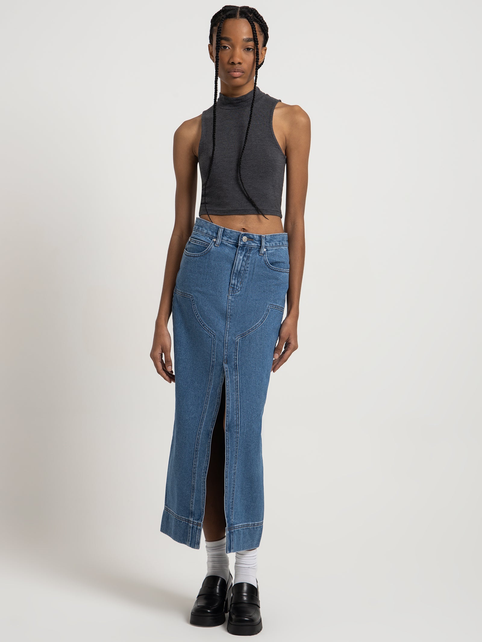 Ambroise High Neck Crop Top in Charcoal Marle