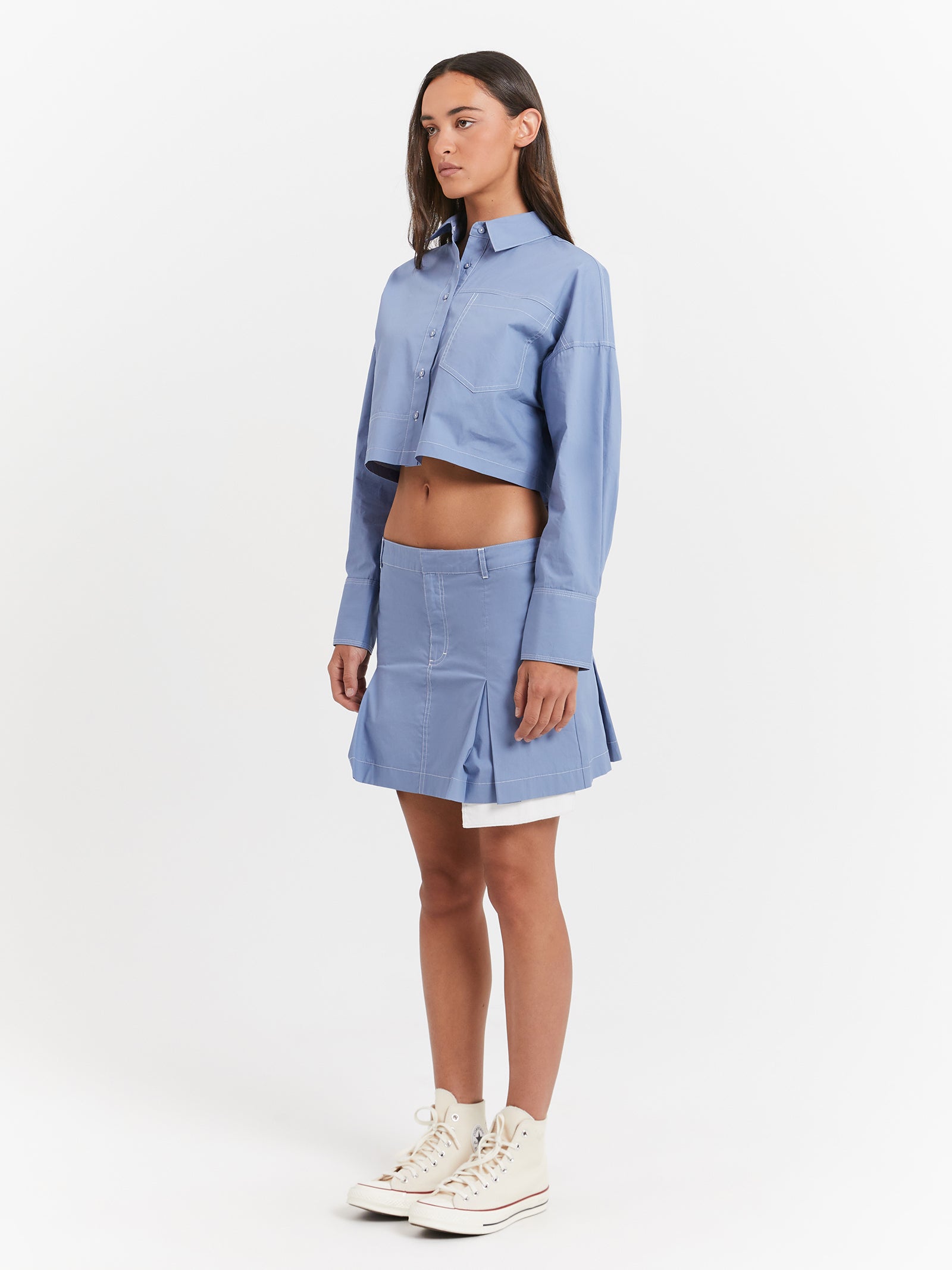 Monica Ultra Crop Shirt in Chambray