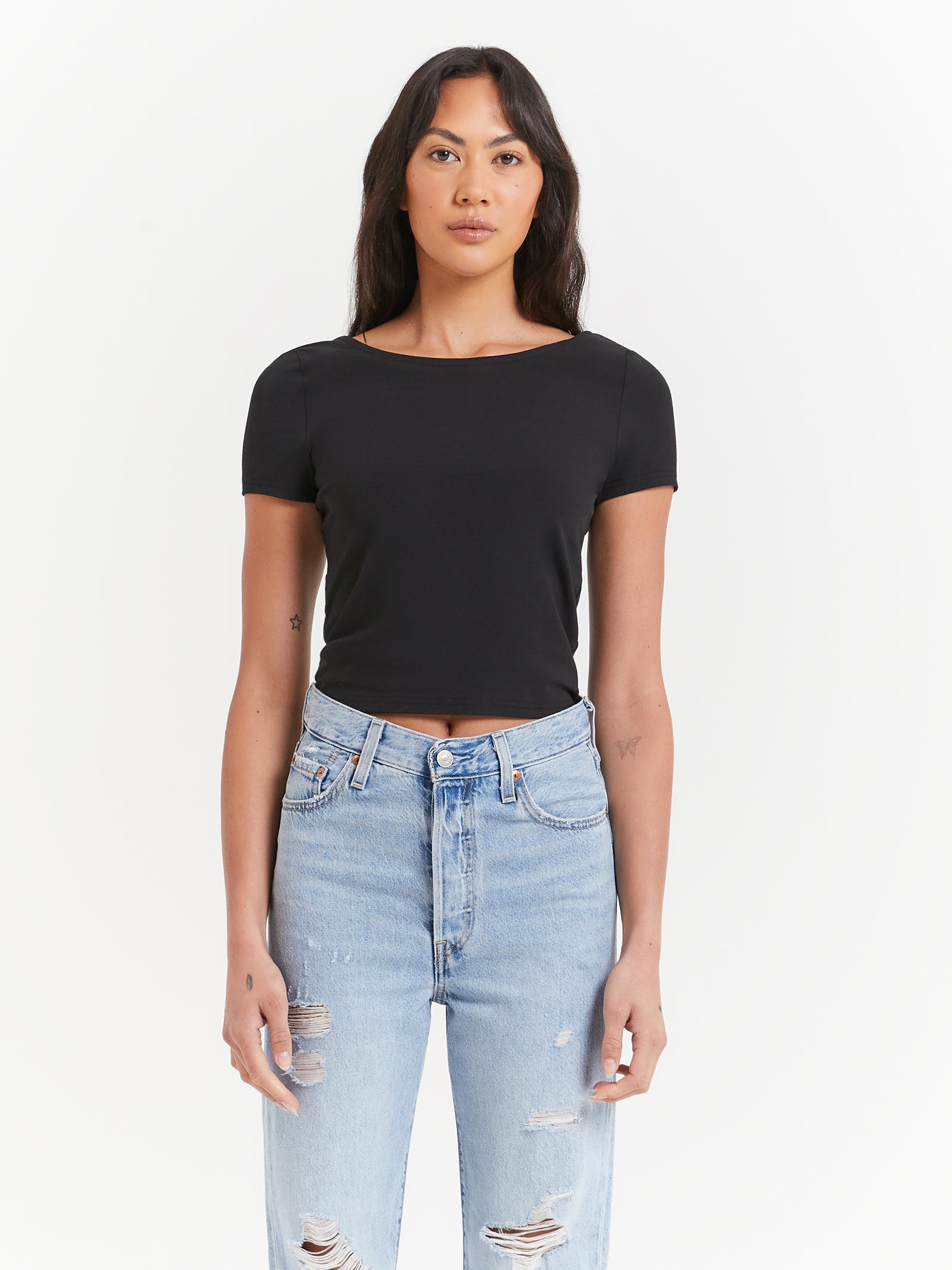 Allegra Scoop Back T-Shirt in Black