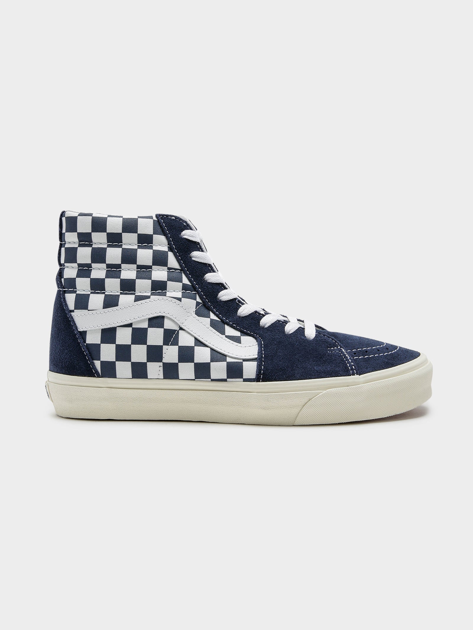 Unisex Sk8 High Top Sneakers in Checkerboard Dress Blues & White