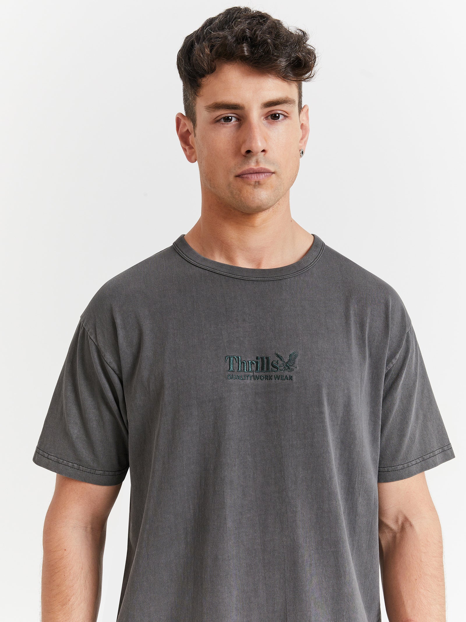 Thrills Workwear Embro Box Fit T-Shirt in Black