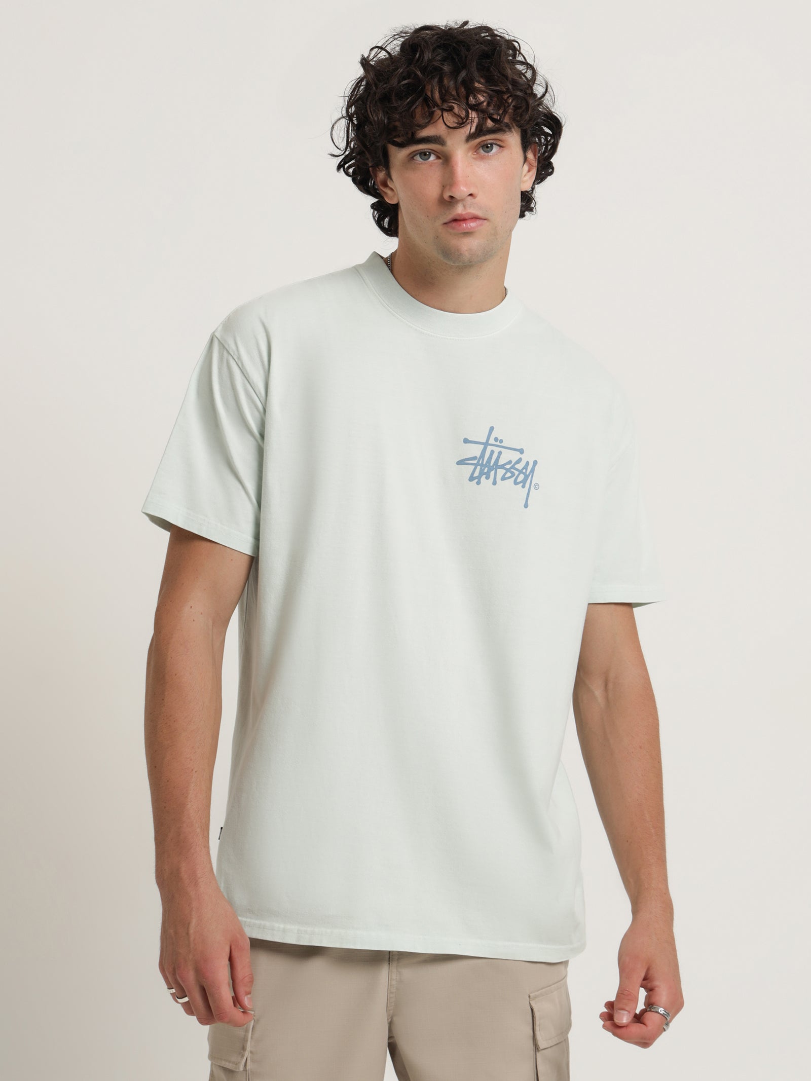 Pigment Shadow Graffiti Short Sleeve T-Shirt in Tranquil Blue