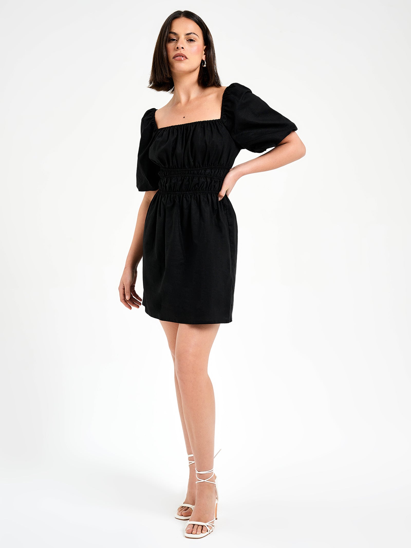 Lilo Puff Sleeve Mini Dress in Black