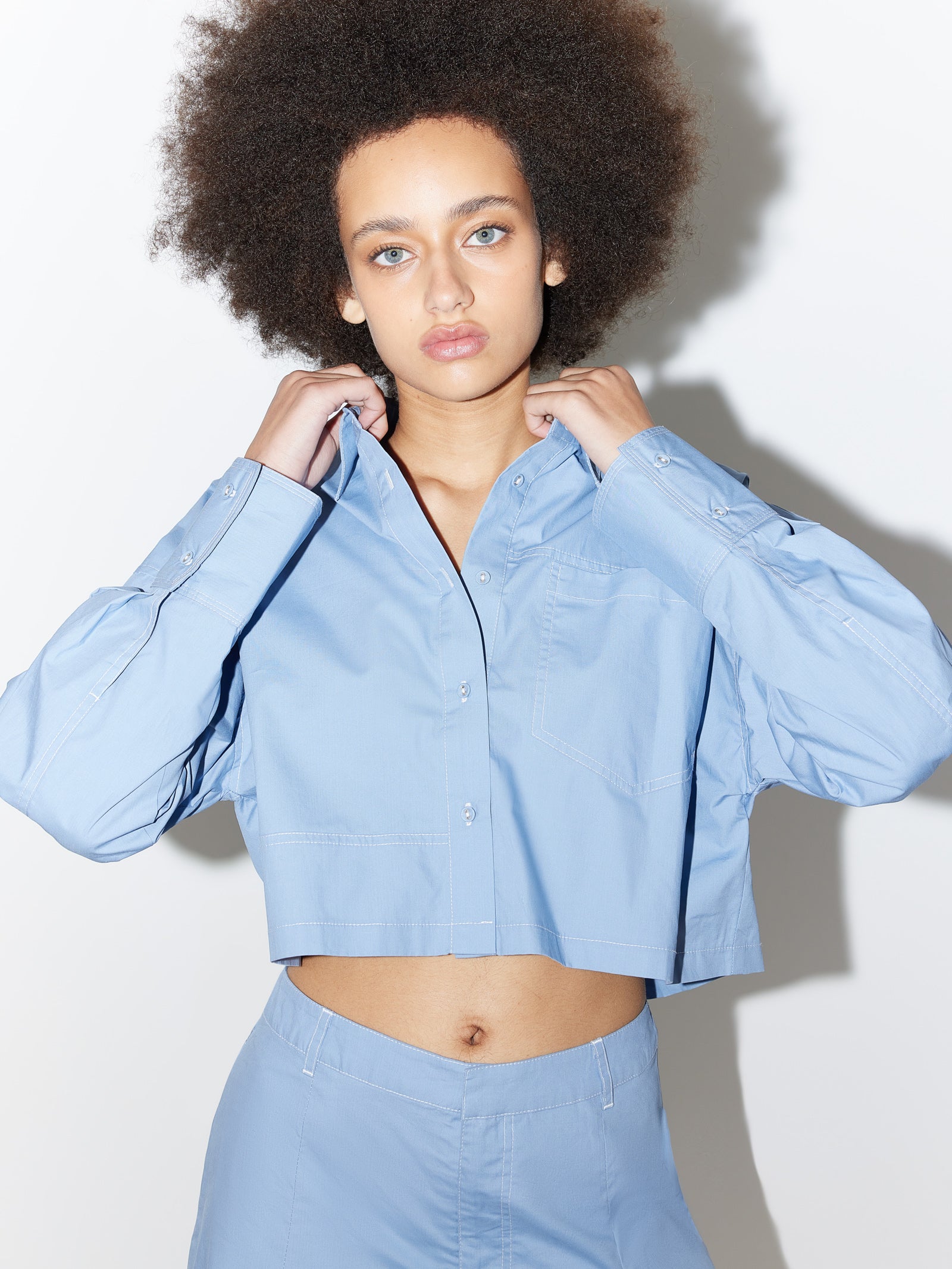 Monica Ultra Crop Shirt in Chambray