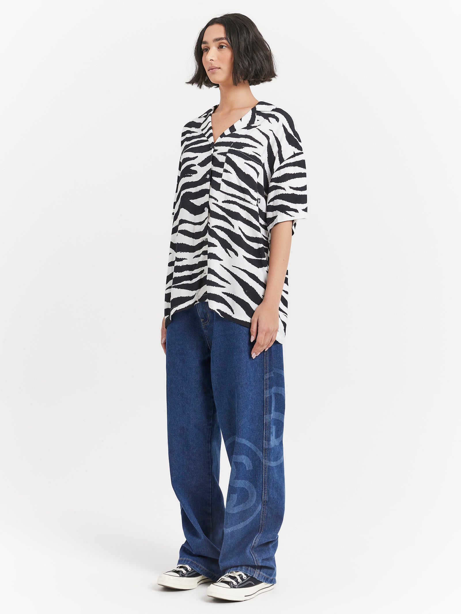 Zebra Oversized Shirt in White & Black