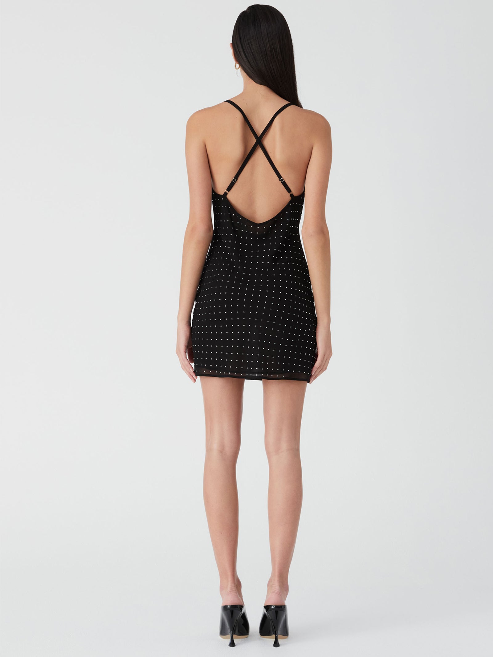 Tacita Mini Dress in Black & Diamante