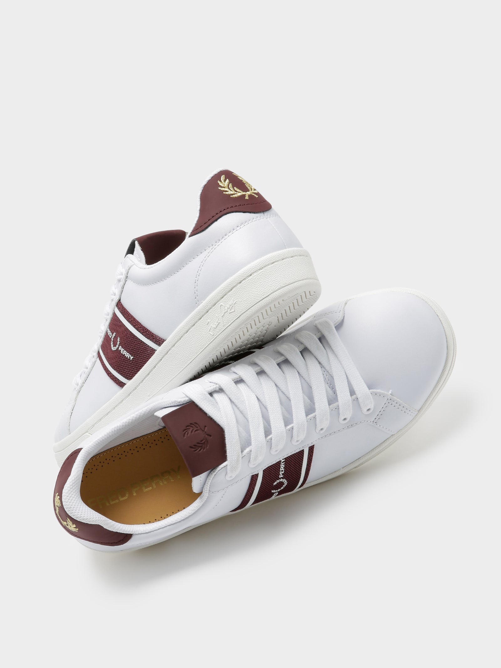 Mens B721 Leather Sneakers in White & Oxblood