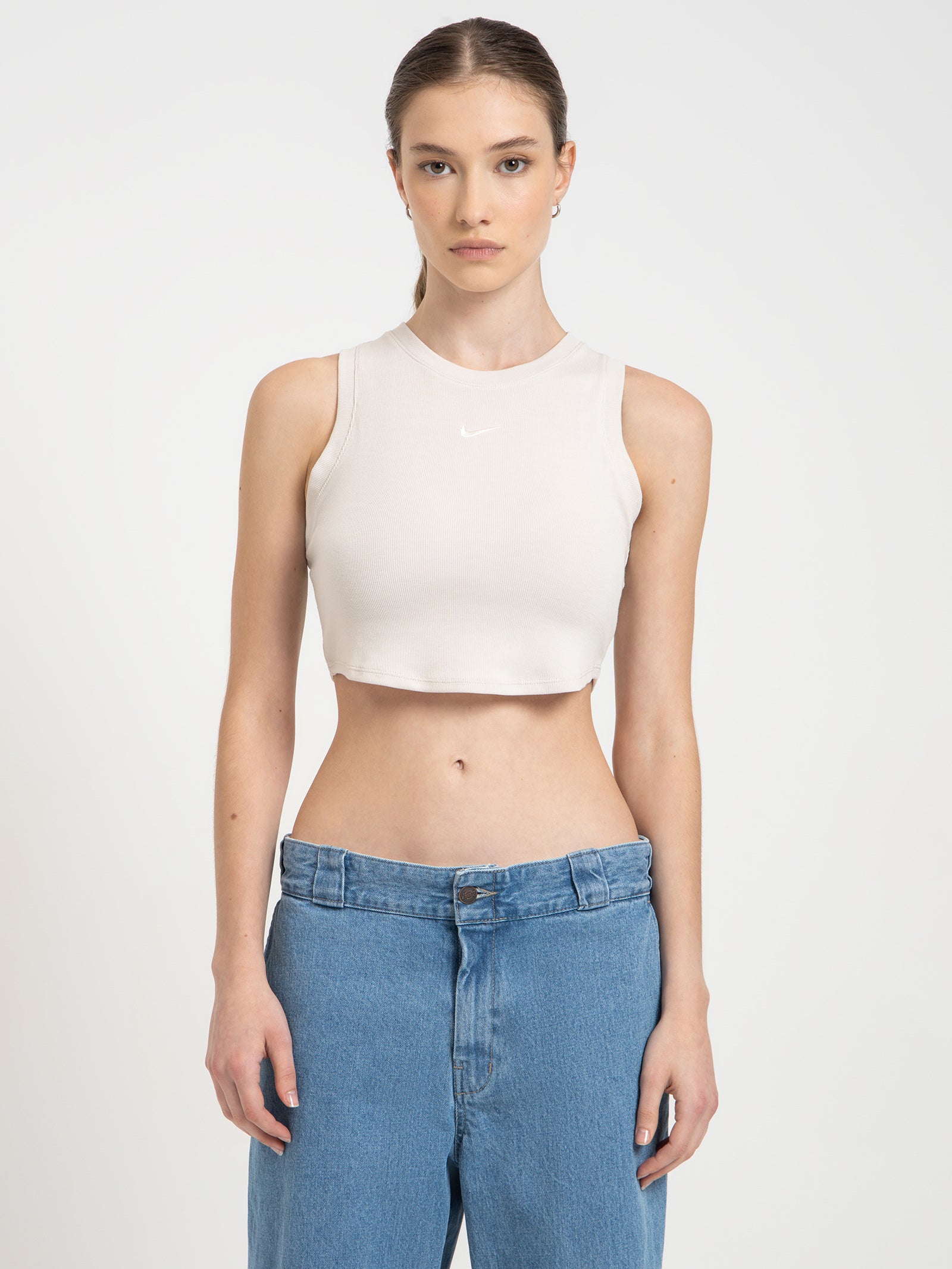 Essential Rib Crop Tank in Light Orewood Brown Sail