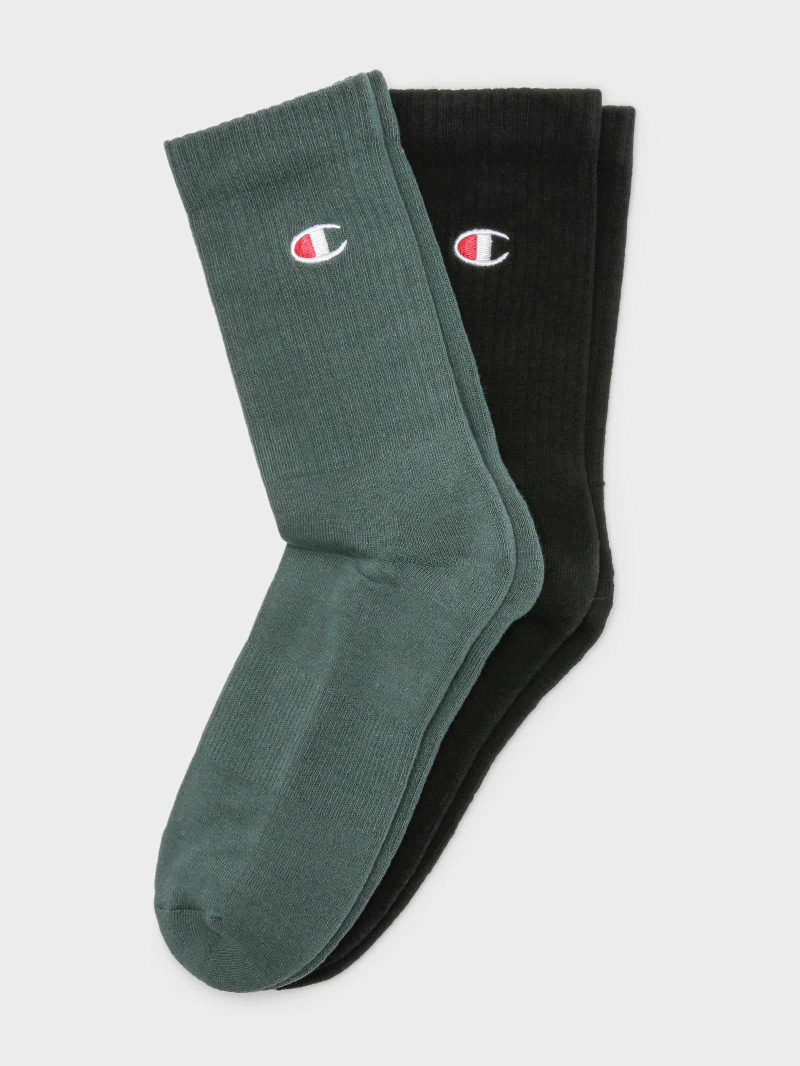 2 Pairs of C Logo Crew Socks in Green & Black