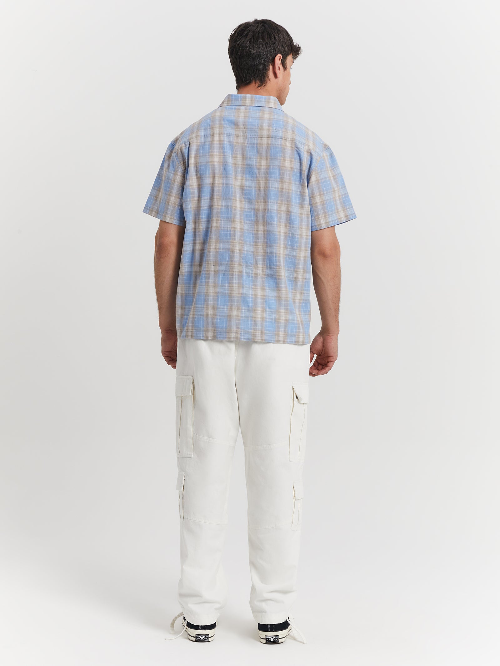 Ornata Pocket Short Sleeve Shirt in Blue Check