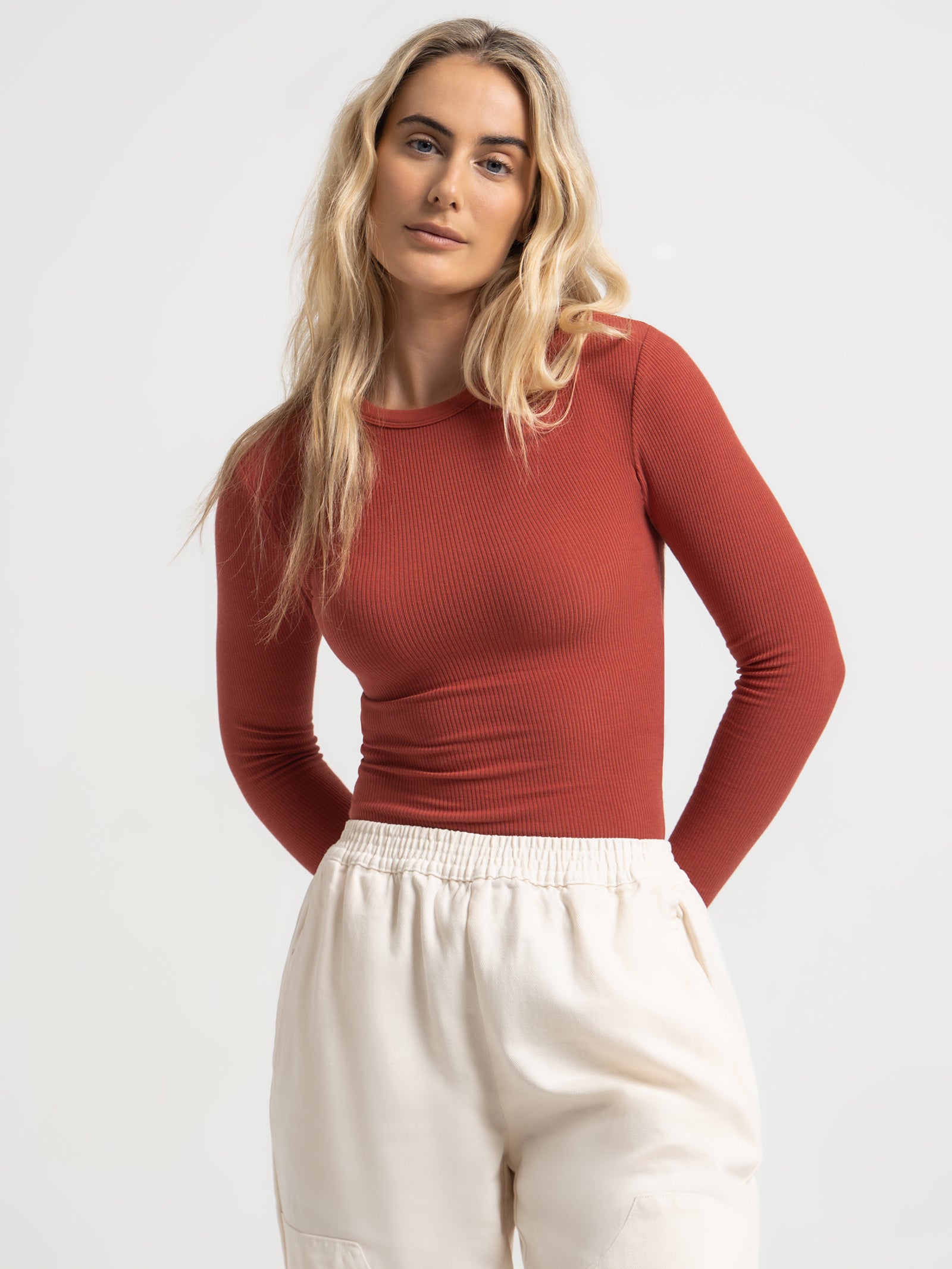 Organic Rib Long Sleeve T-Shirt in Sienna