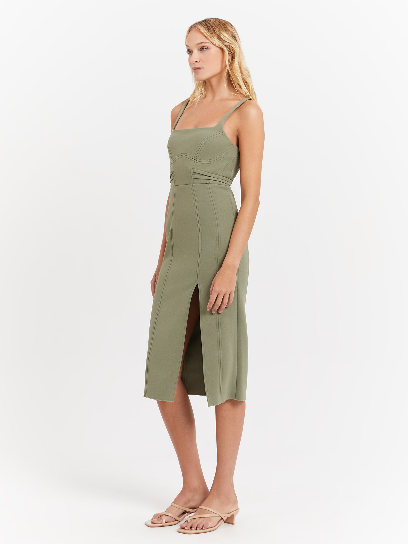 Kavita Bonded Midi Dress in Fern