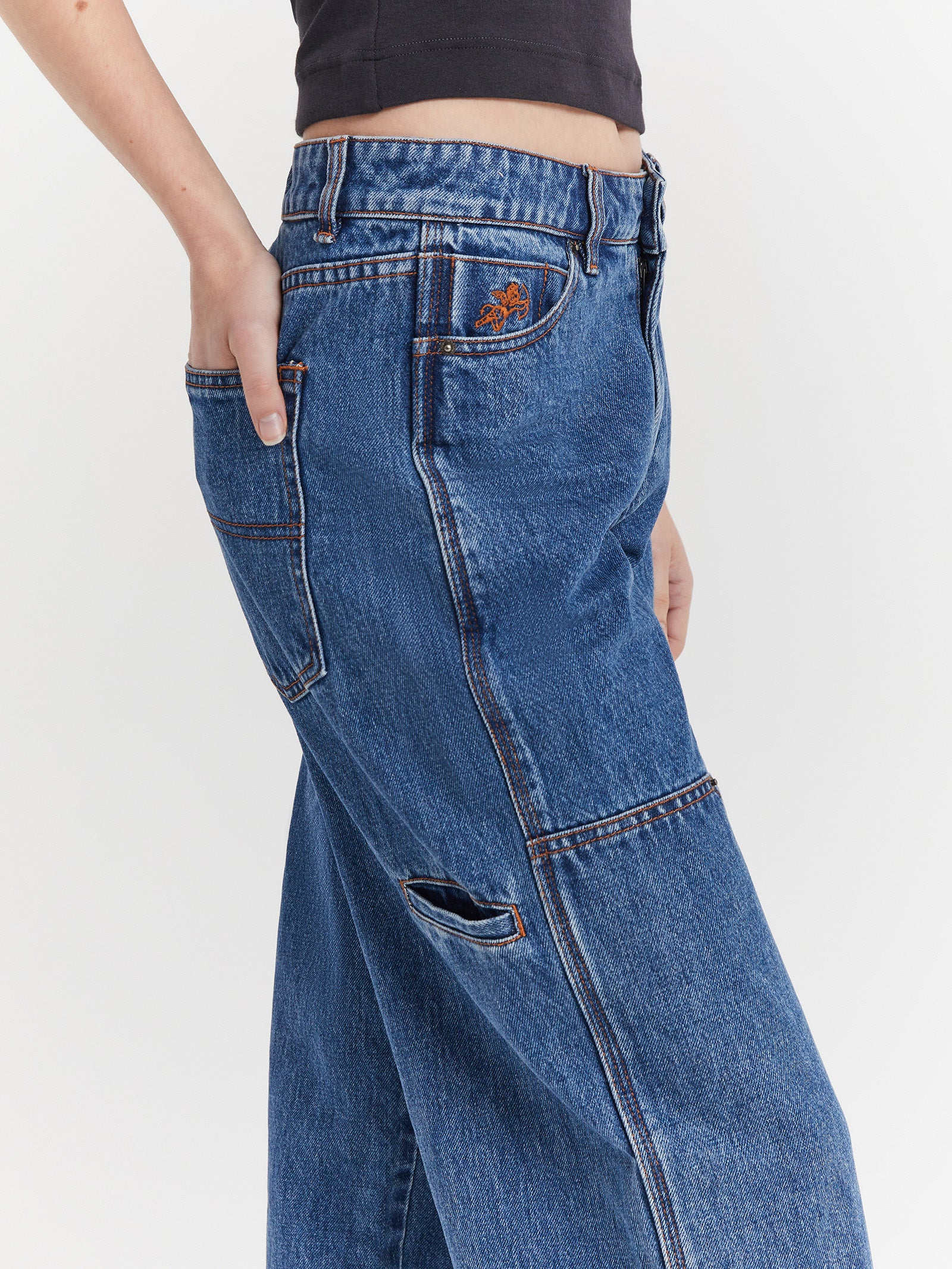 Double-Knee Slouch Jeans in Classic Mid Blue