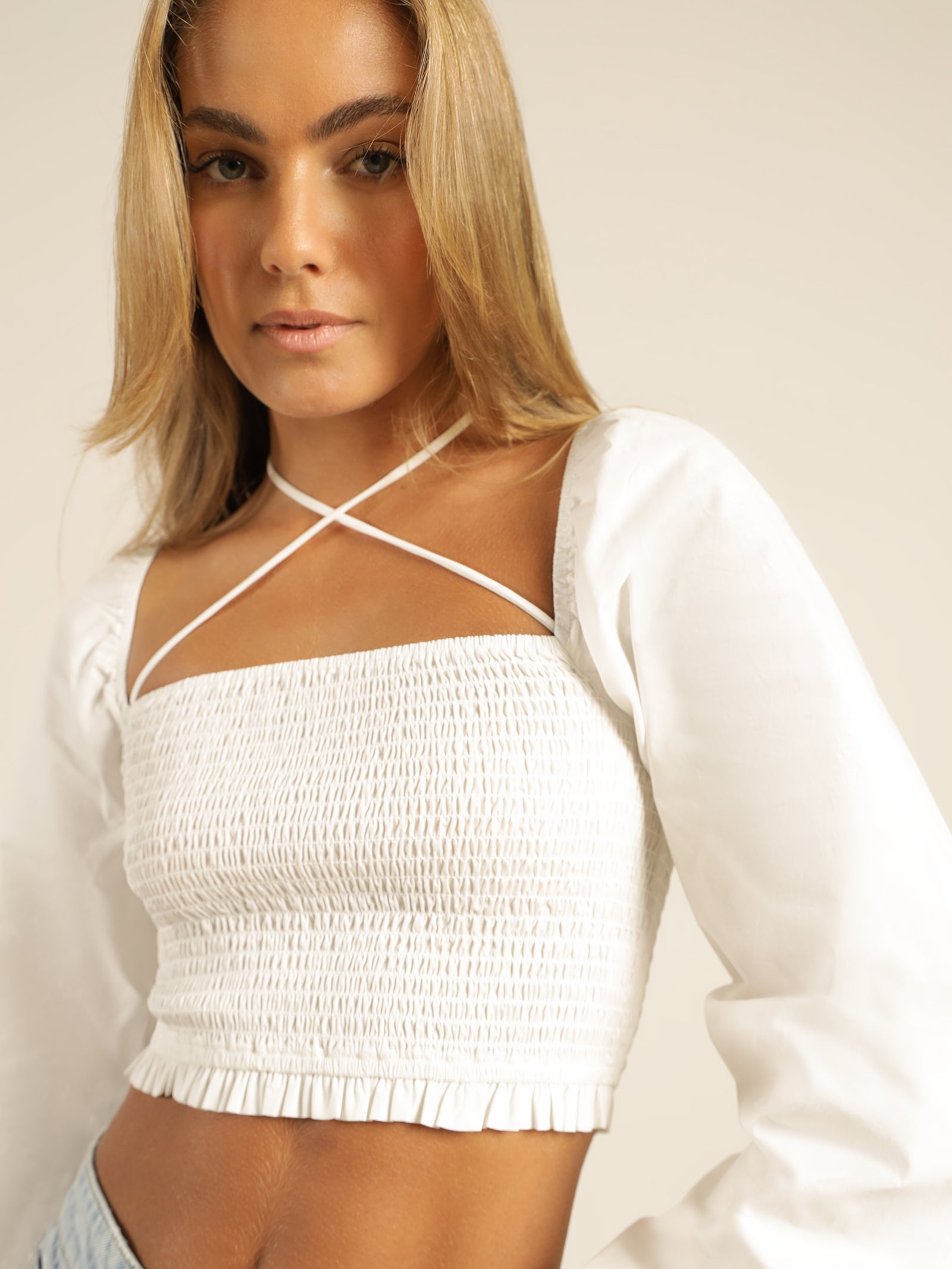 Joelle Poplin Top in Vanilla