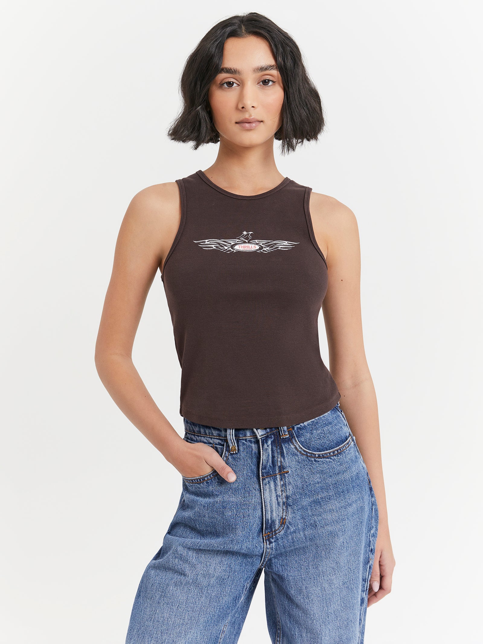 Laid Back Curve Tank in Postal Brown