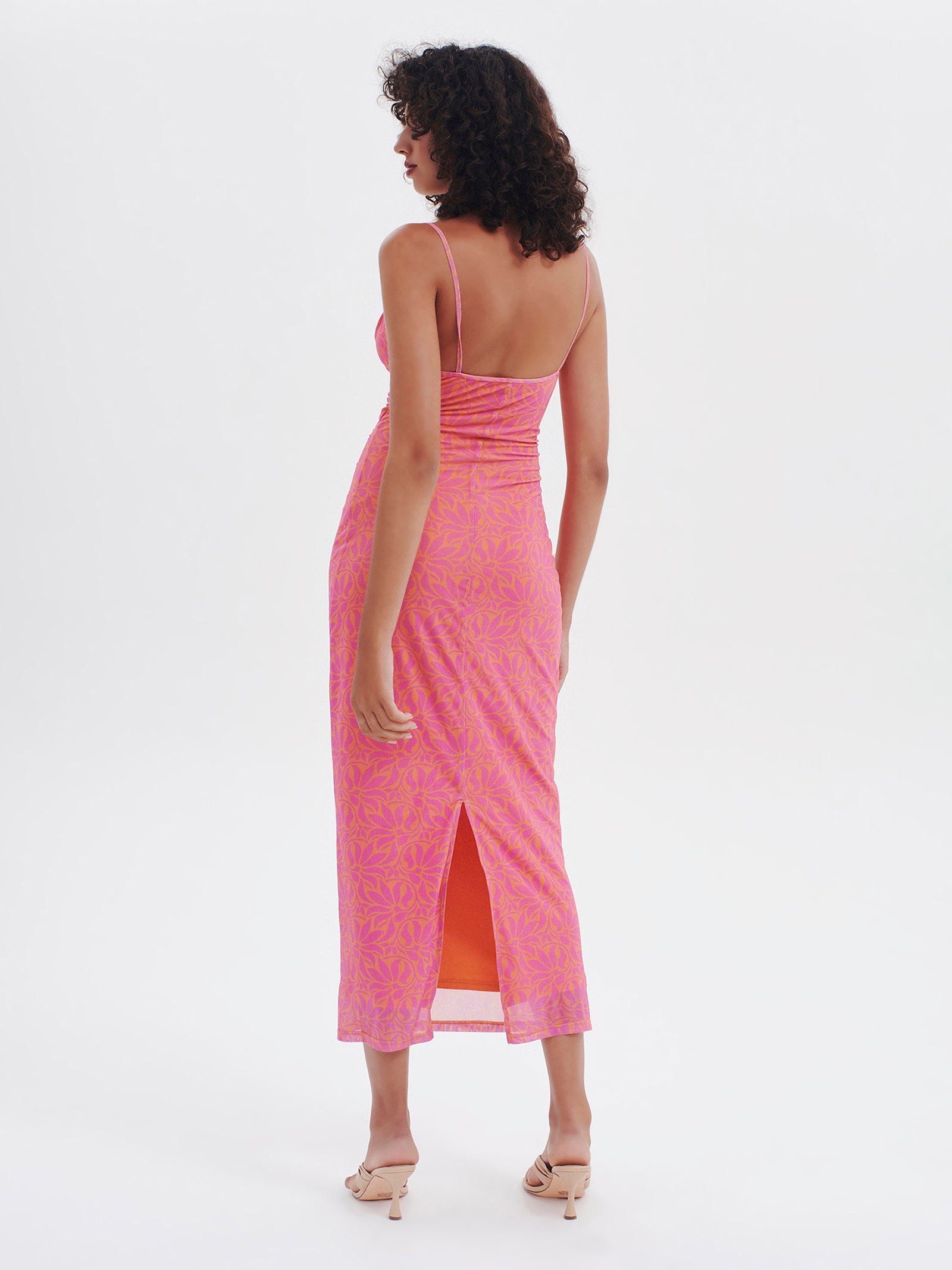 Desire Mesh Midi Dress in Pink Palm