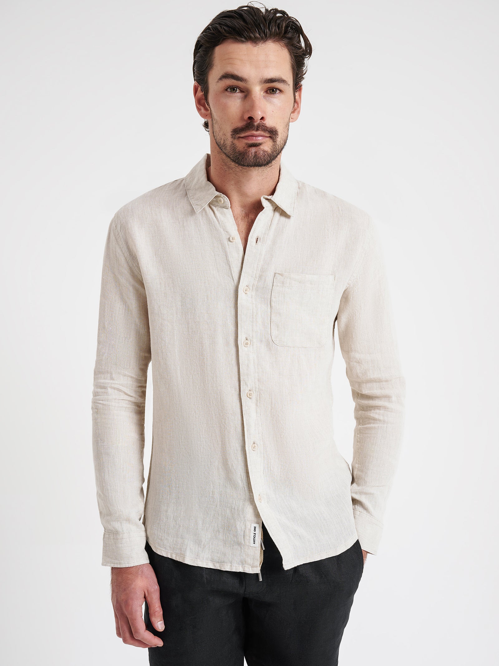 Nero Linen Long Sleeve Shirt in Natural