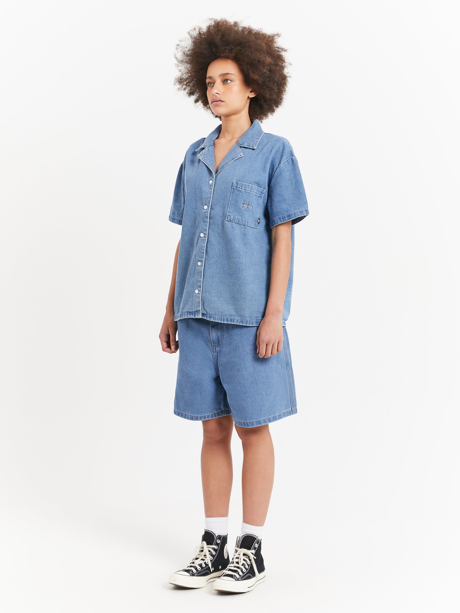 Denim Oversized Shirt in Mid Blue