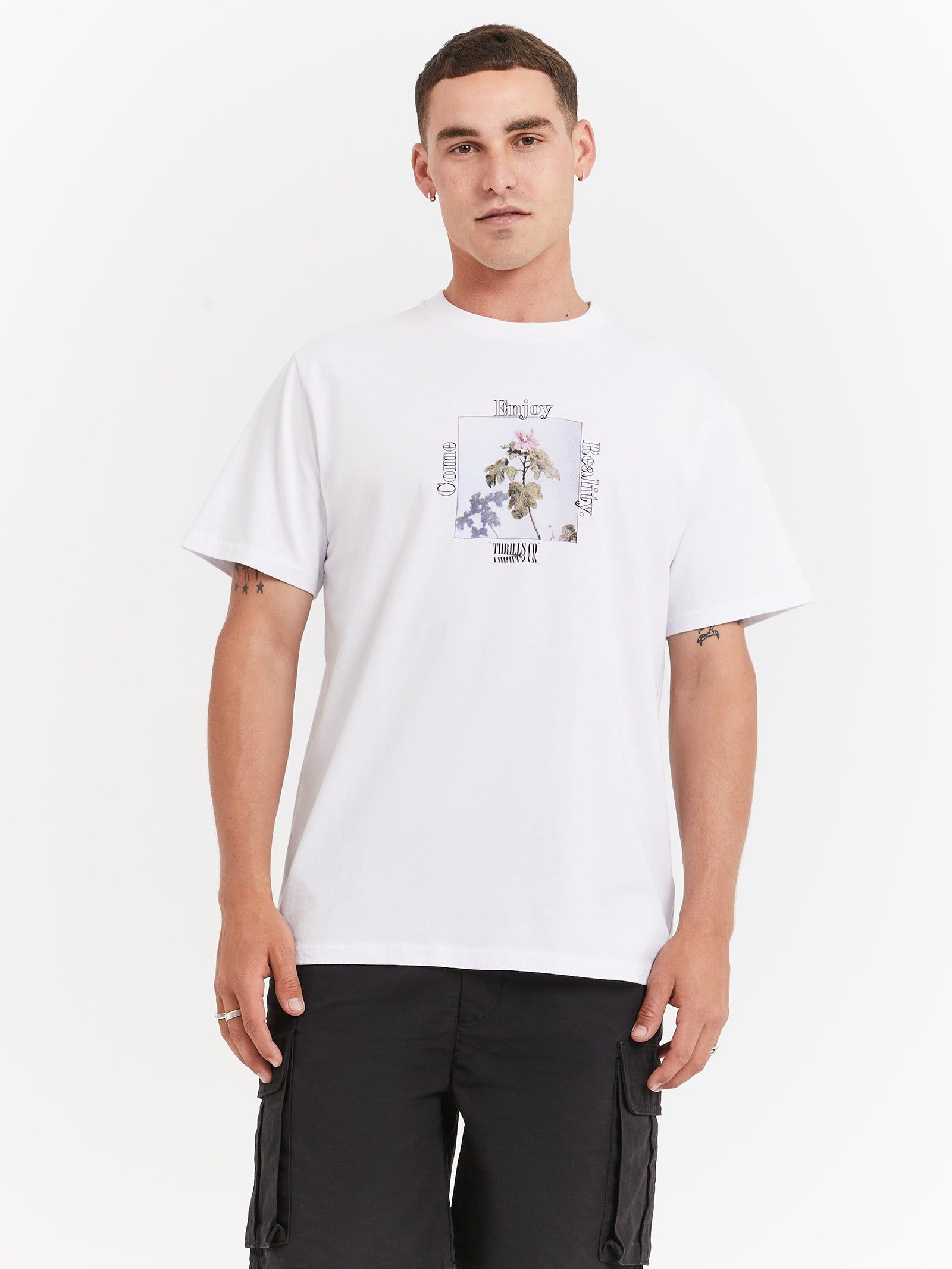 Come Enjoy Reality Merch Fit T-Shirt in Lucent White