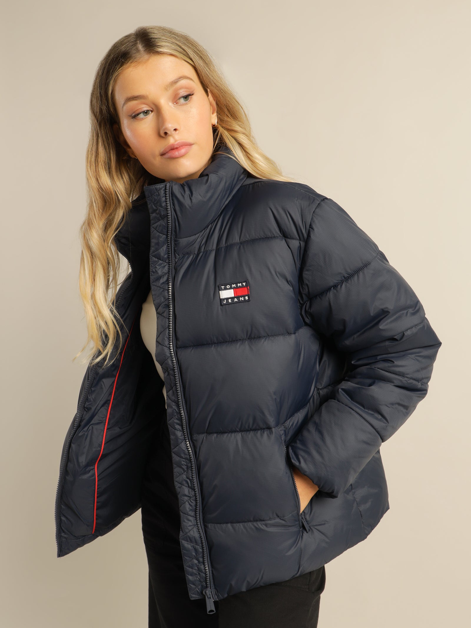 Recycled Nylon Puffer Jacket in Twilight Navy Blue