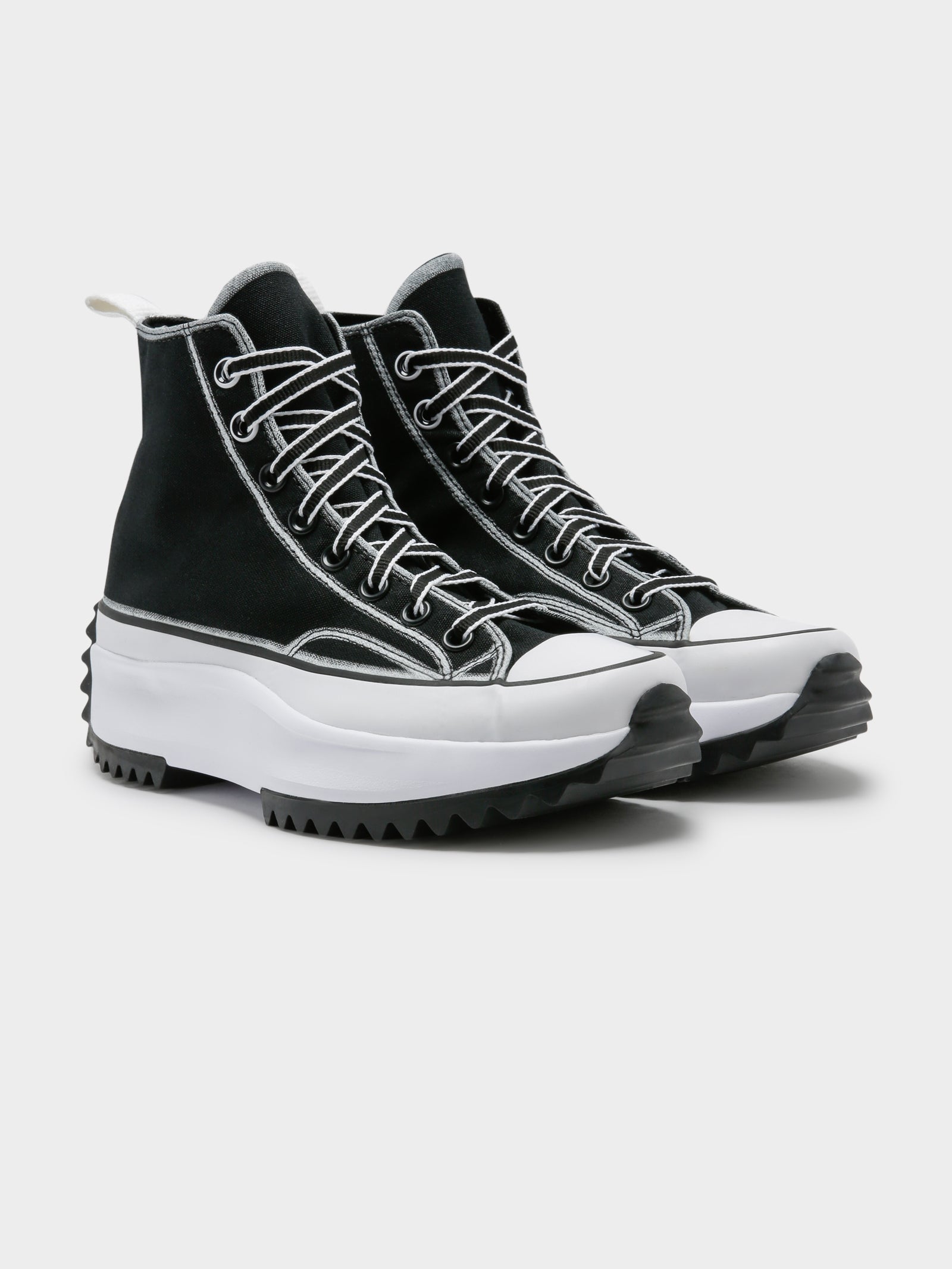 Unisex Run Star Hike Outline Sketch High Top Sneakers in Black & White