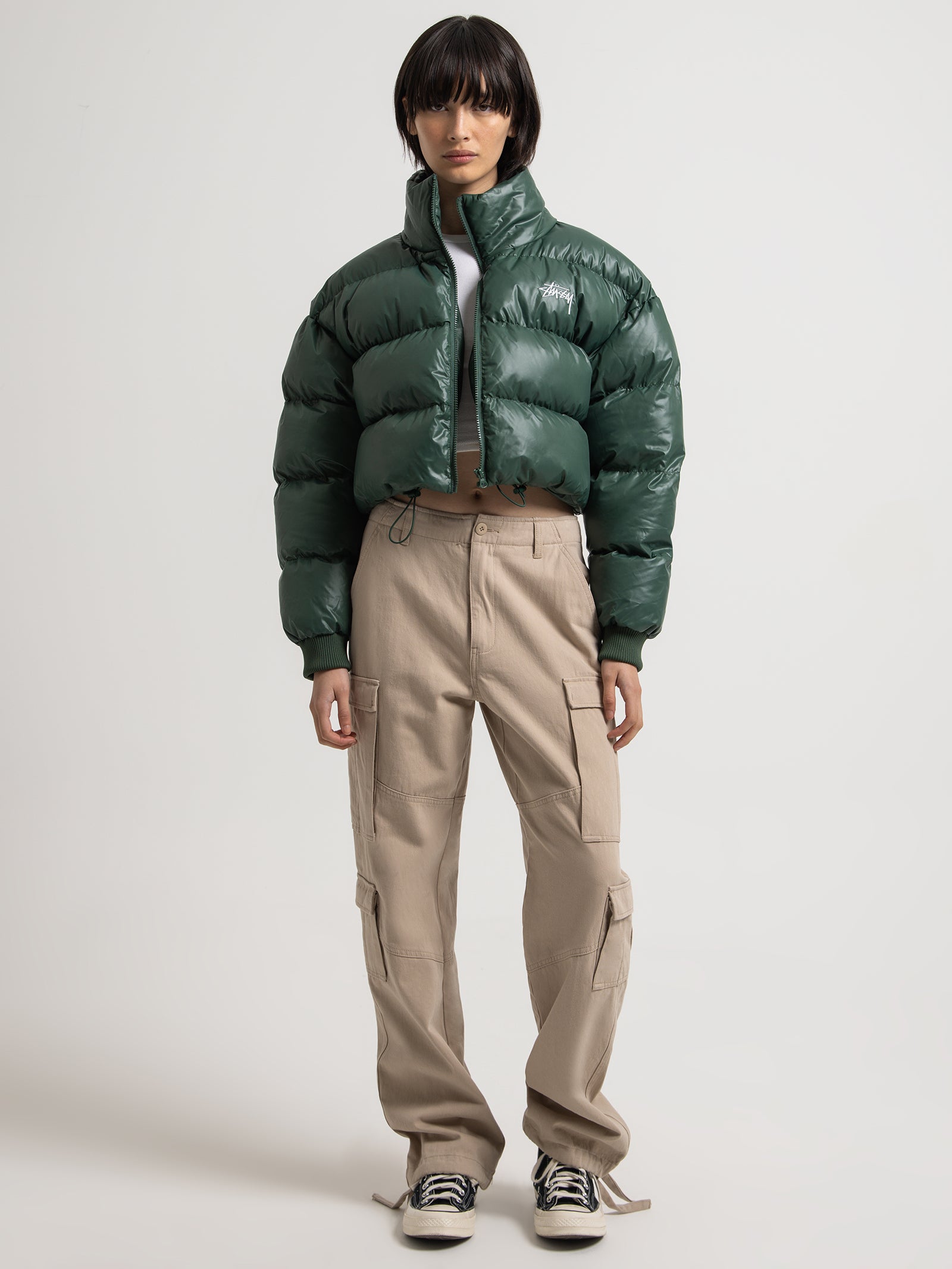 Stock Crop Puffer Jacket in Fern Green