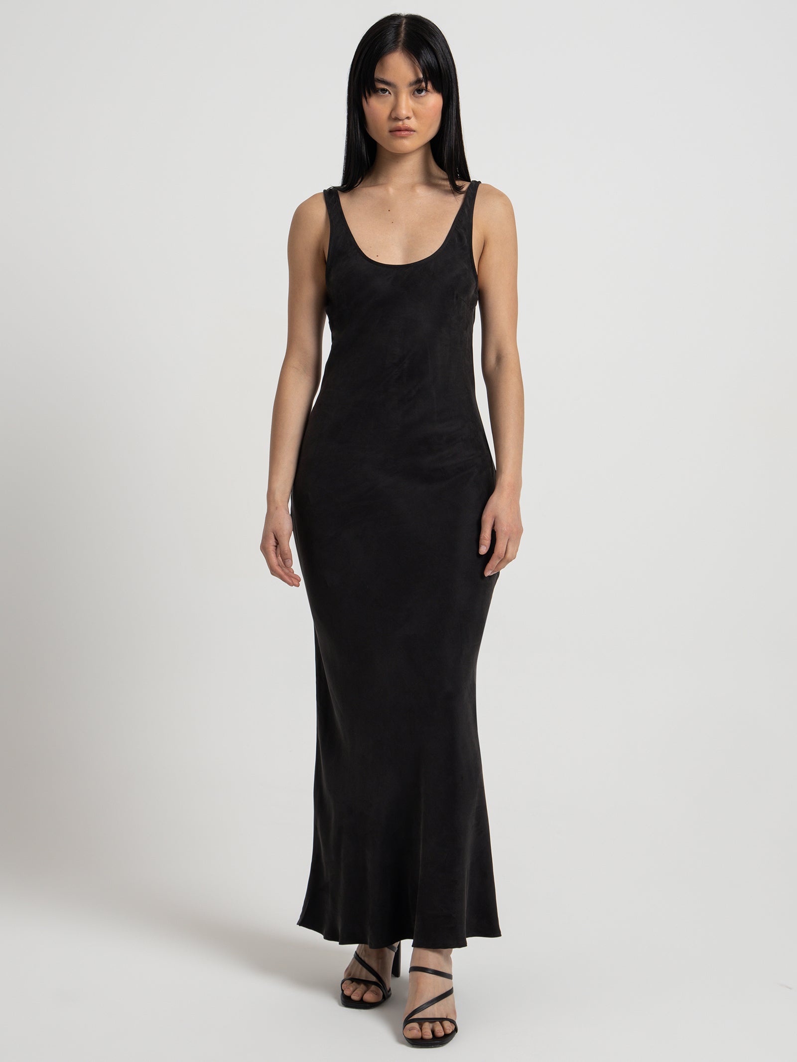 Ines Cupro Slip Dress in Black