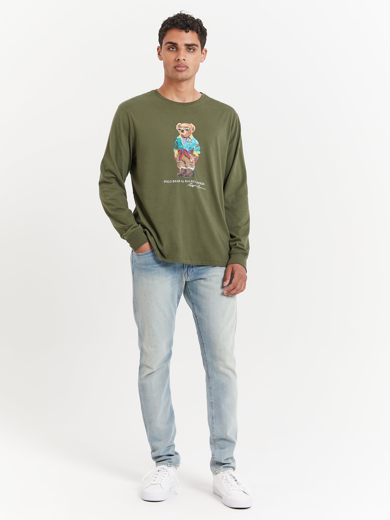 Long Sleeve Trekking Bear T-Shirt in Sage