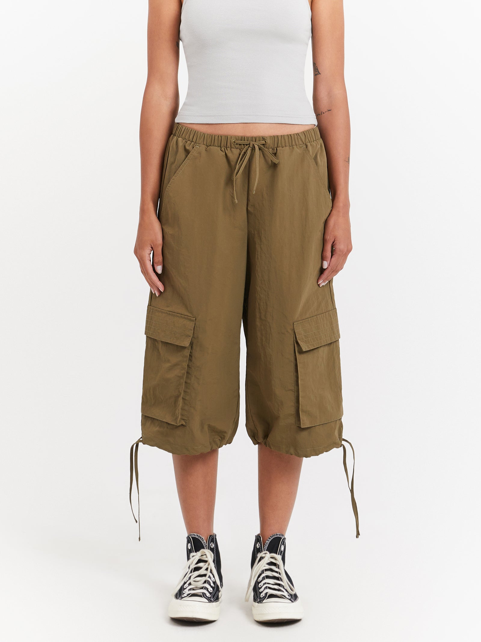 Hudson Parachute Long Shorts in Khaki