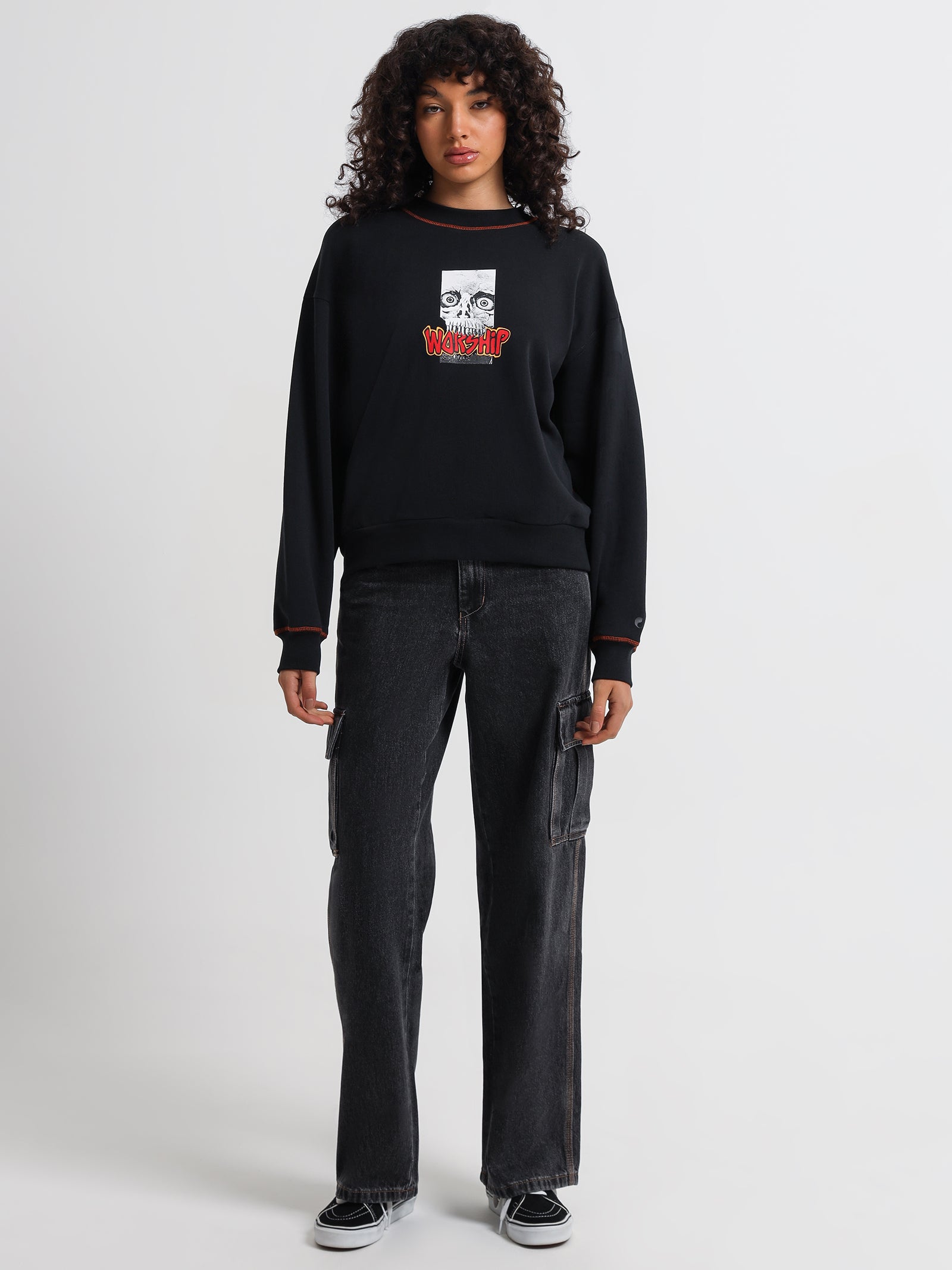 Crunch Box Fit Jumper in Washed Black