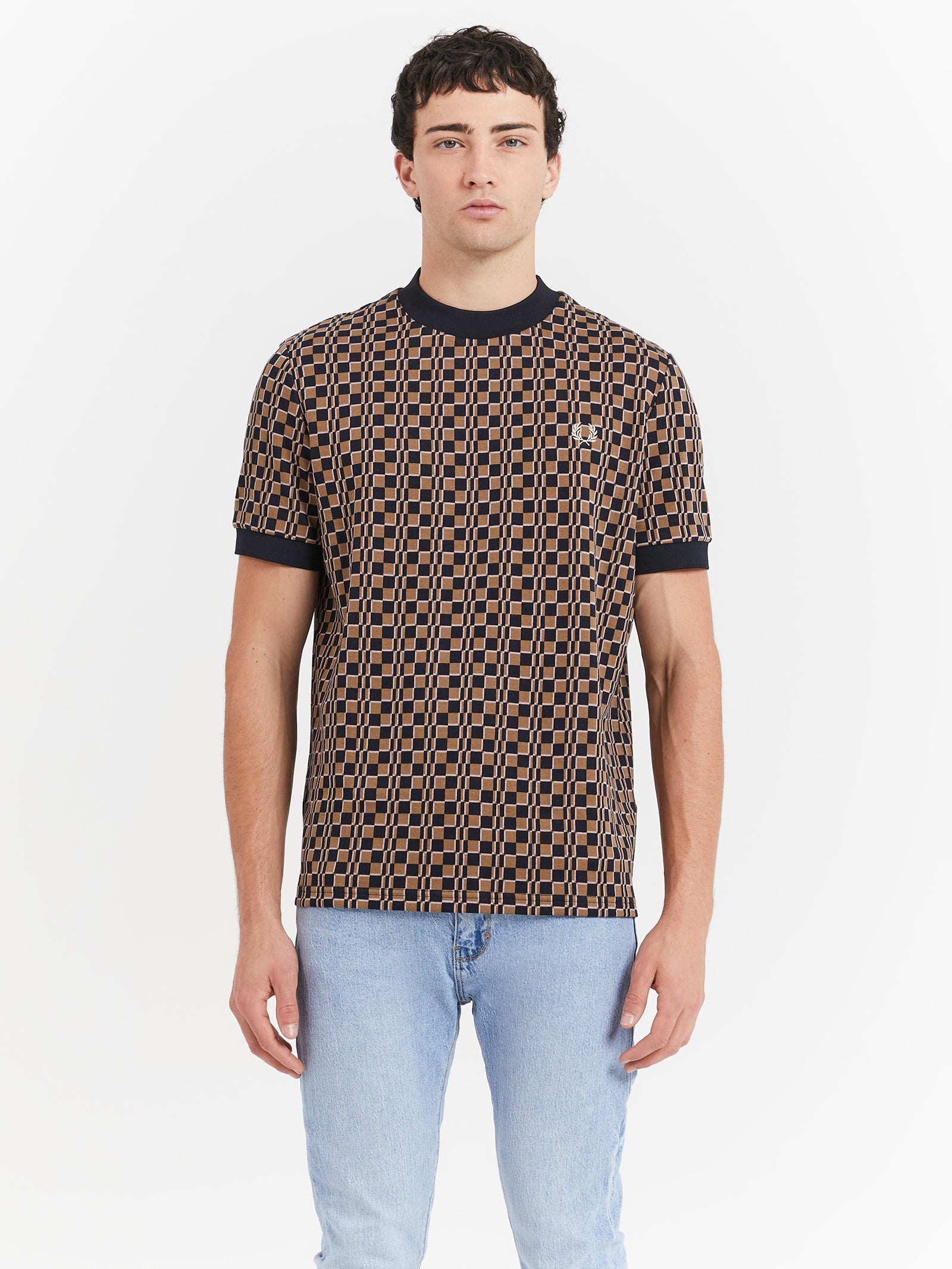 Glitch Checquerboard T-Shirt in Shaded Stone & Navy