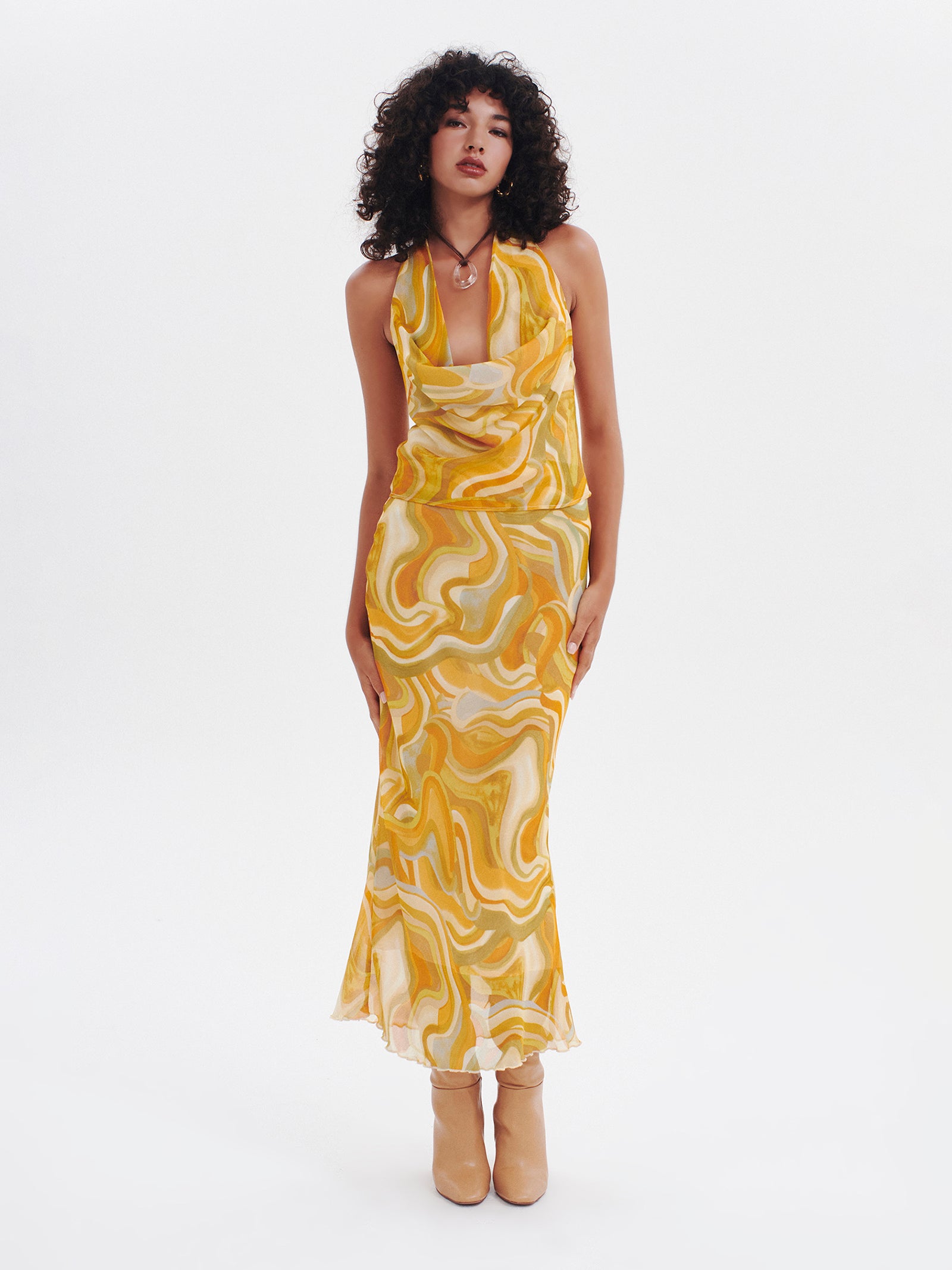 Wavy Baby Midi Skirt in Honey Swirl