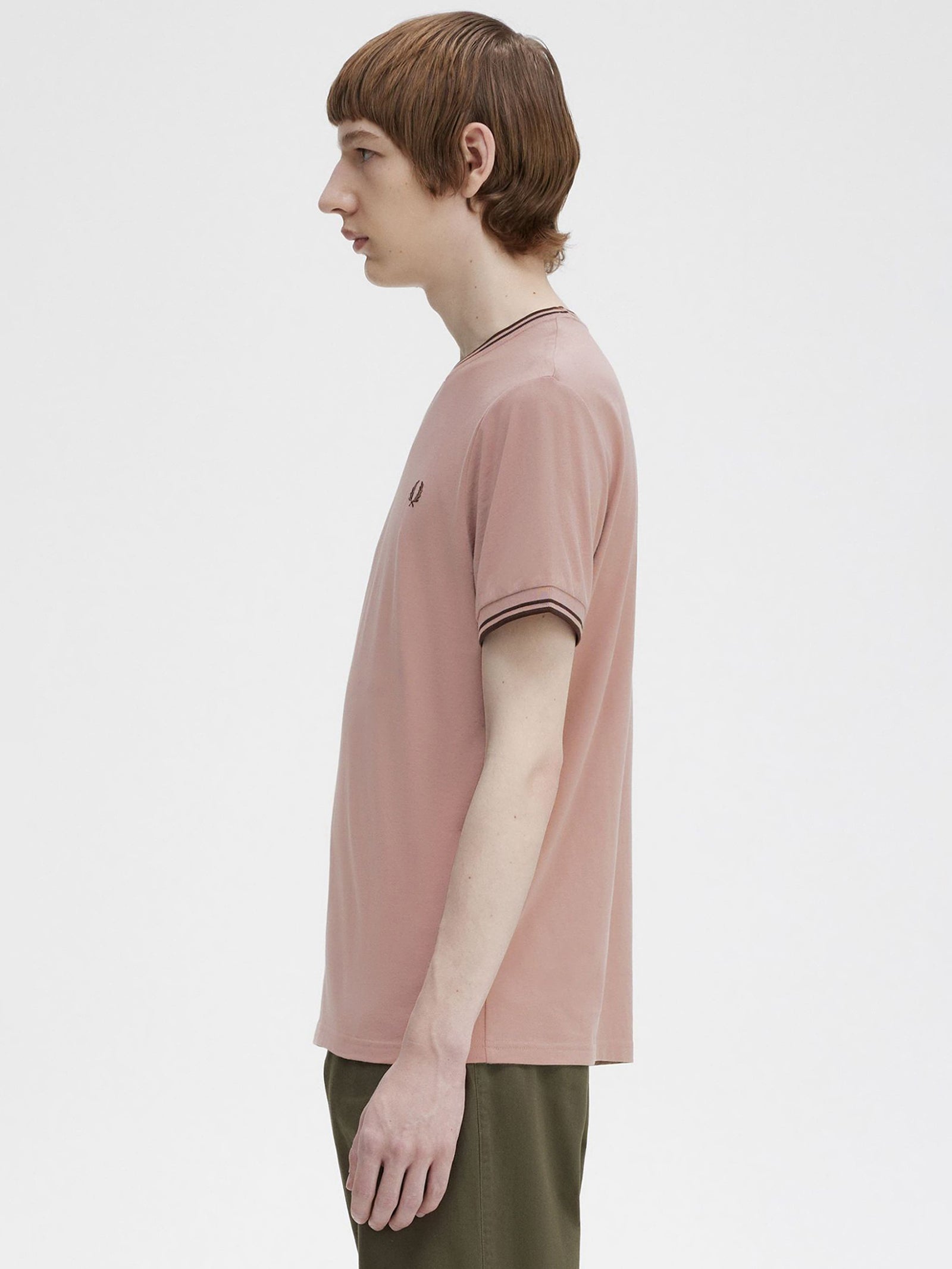 Twin Tipped T-Shirt in Dark Pink & Burnt Tobacco