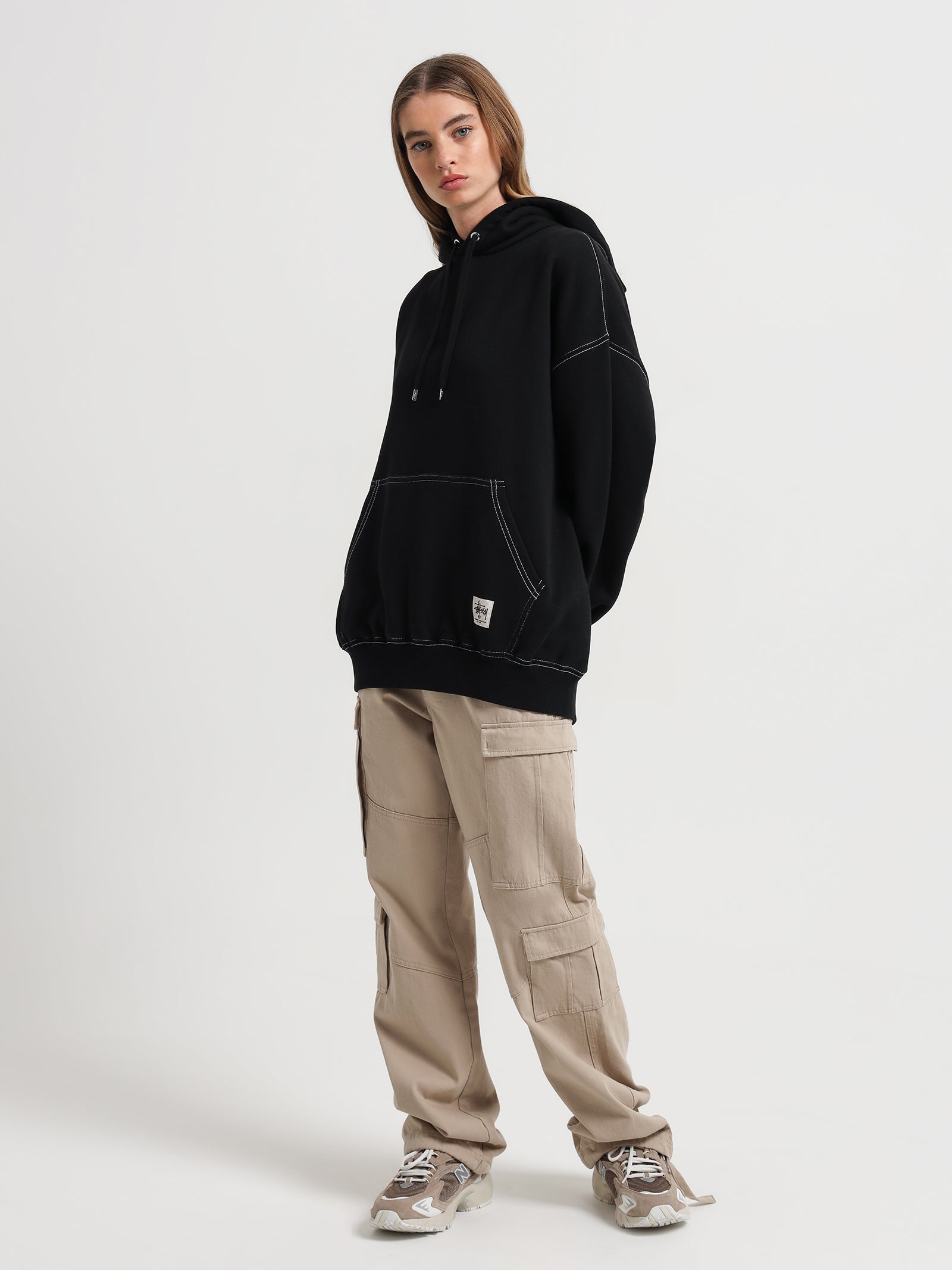 Contrast Stitch Oversized Hoodie in Black