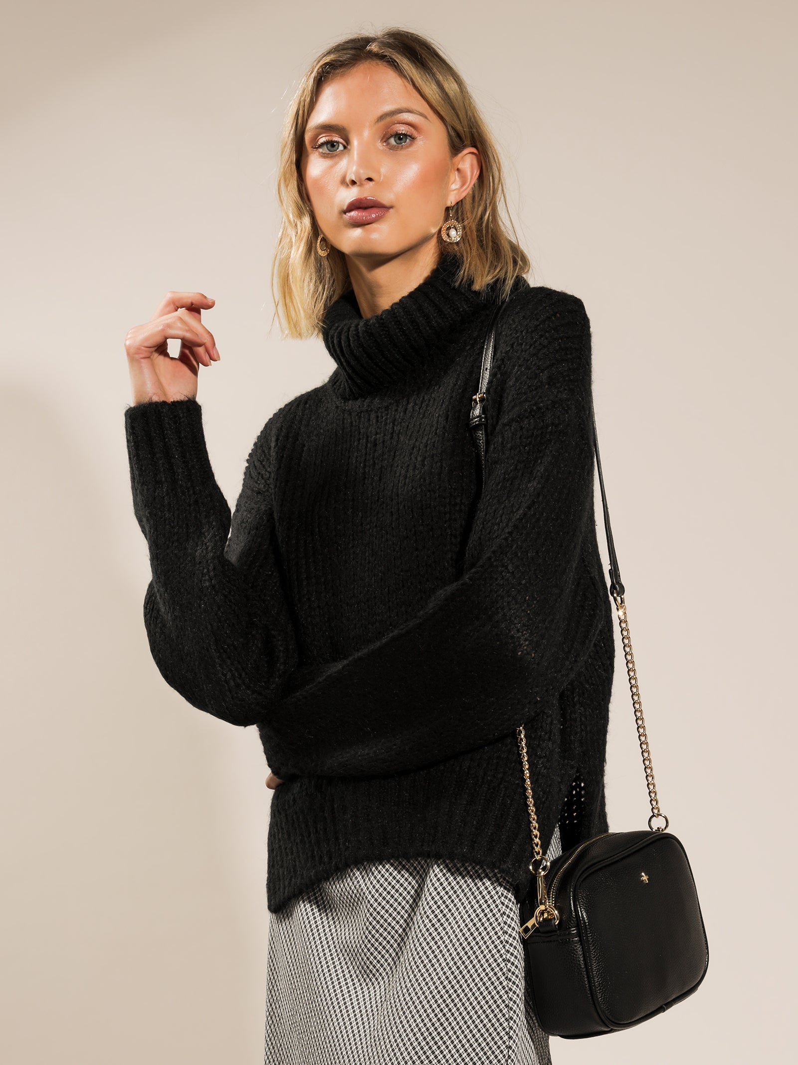 Hazel Roll Neck Jumper in Black