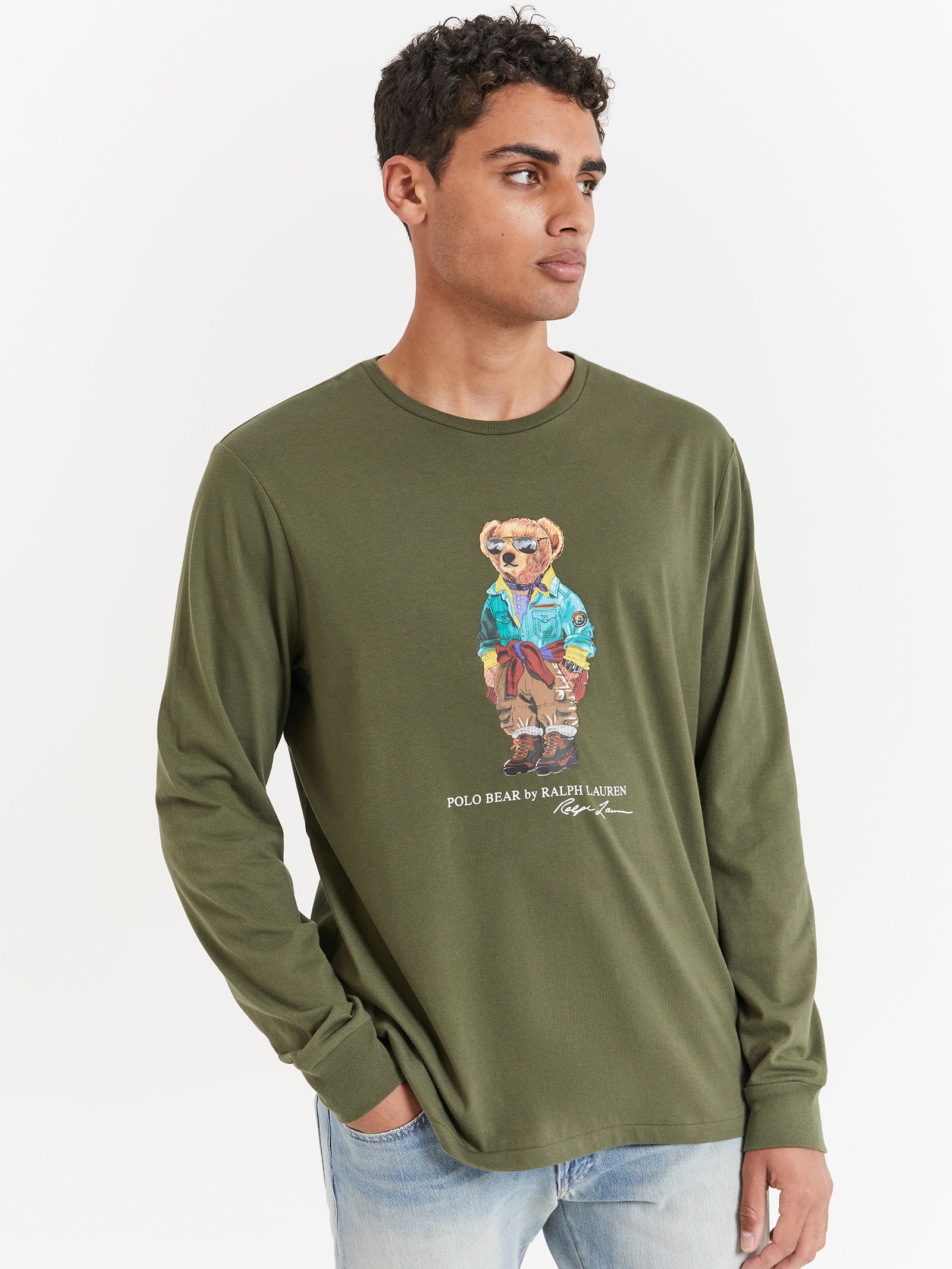 Long Sleeve Trekking Bear T-Shirt in Sage