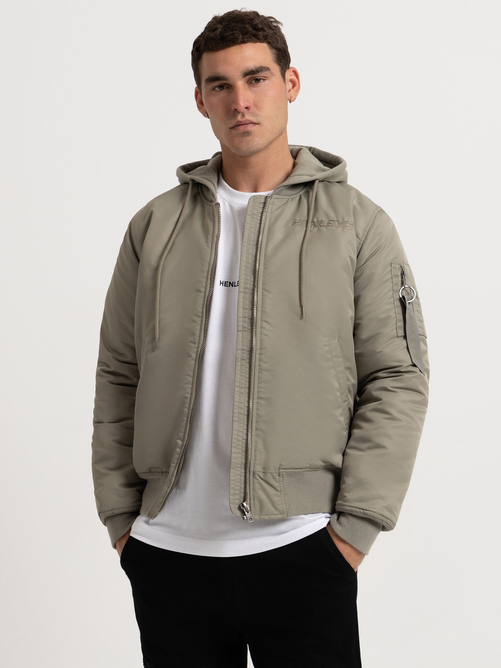 Overdrive Hooded Bomber Jacket in Olive