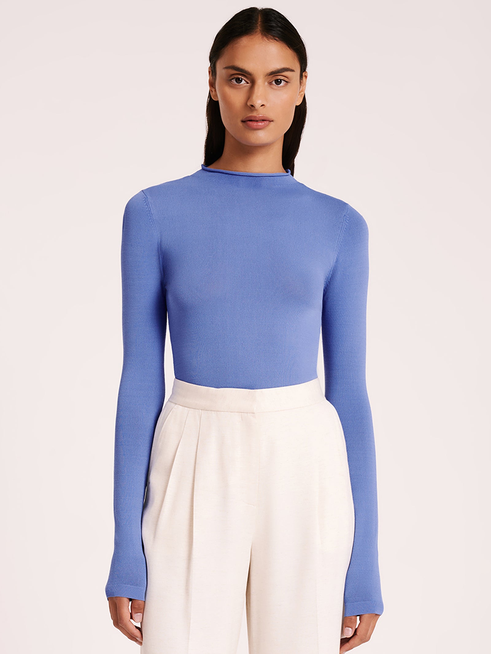 Tabi Sheer Knit Top in Cerulean