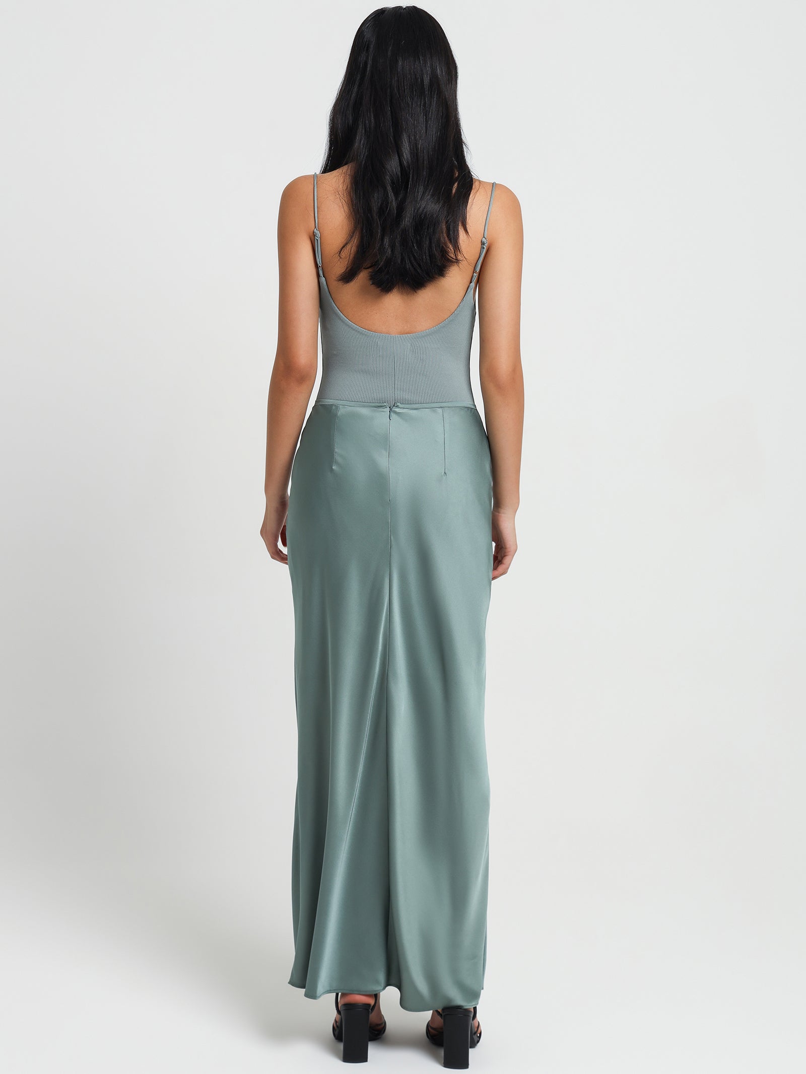 Suvi Satin Maxi Skirt in Seafoam