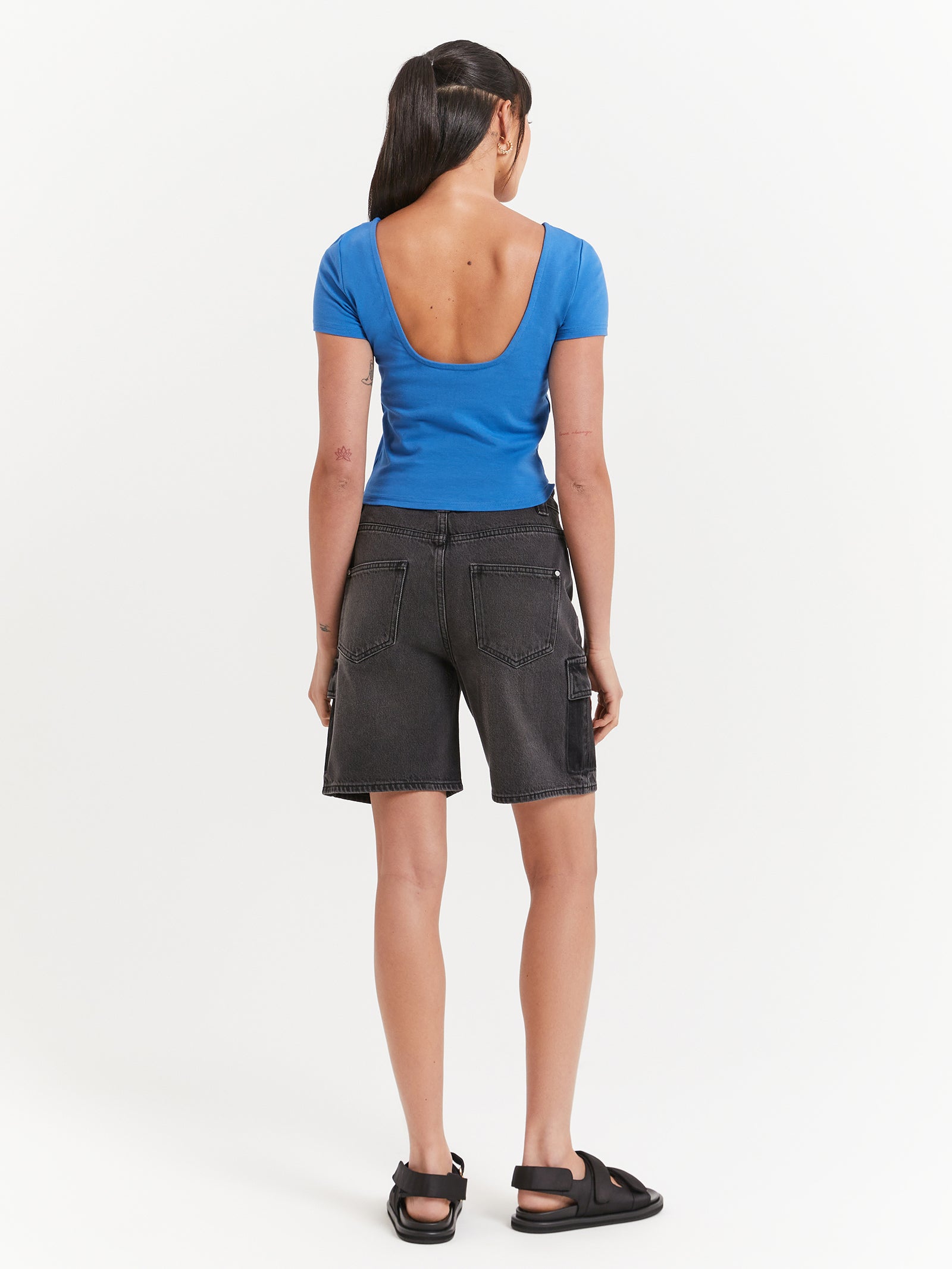 Allegra Scoop Back T-Shirt in Denim Blue