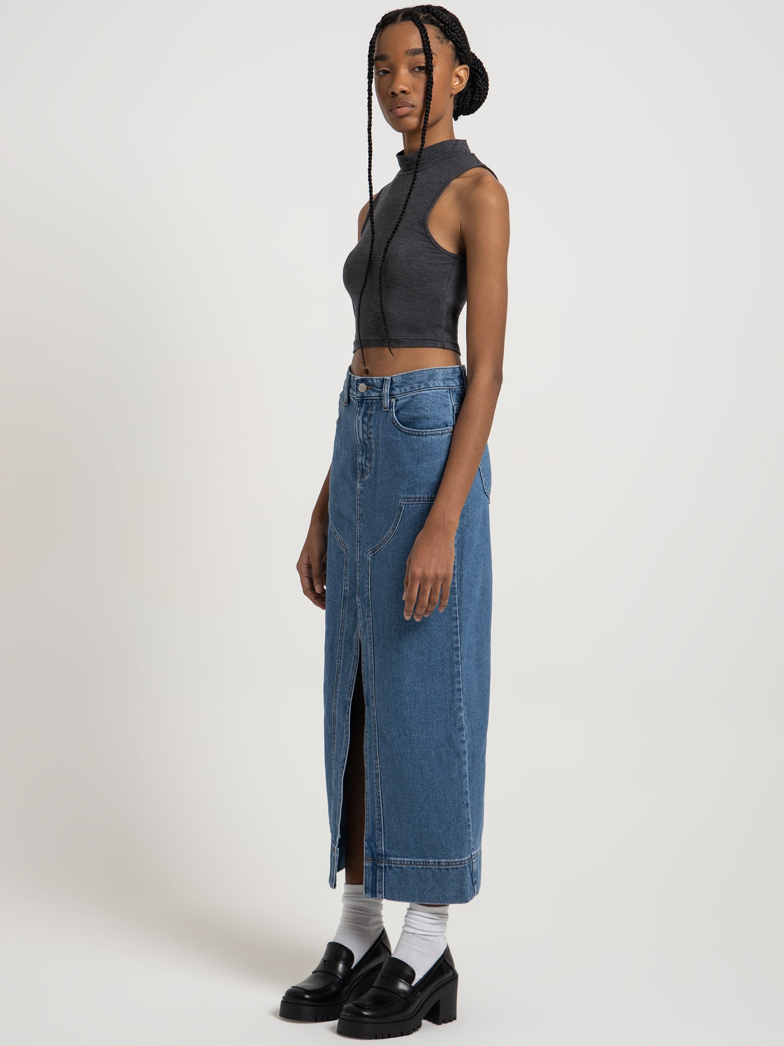 Ambroise High Neck Crop Top in Charcoal Marle